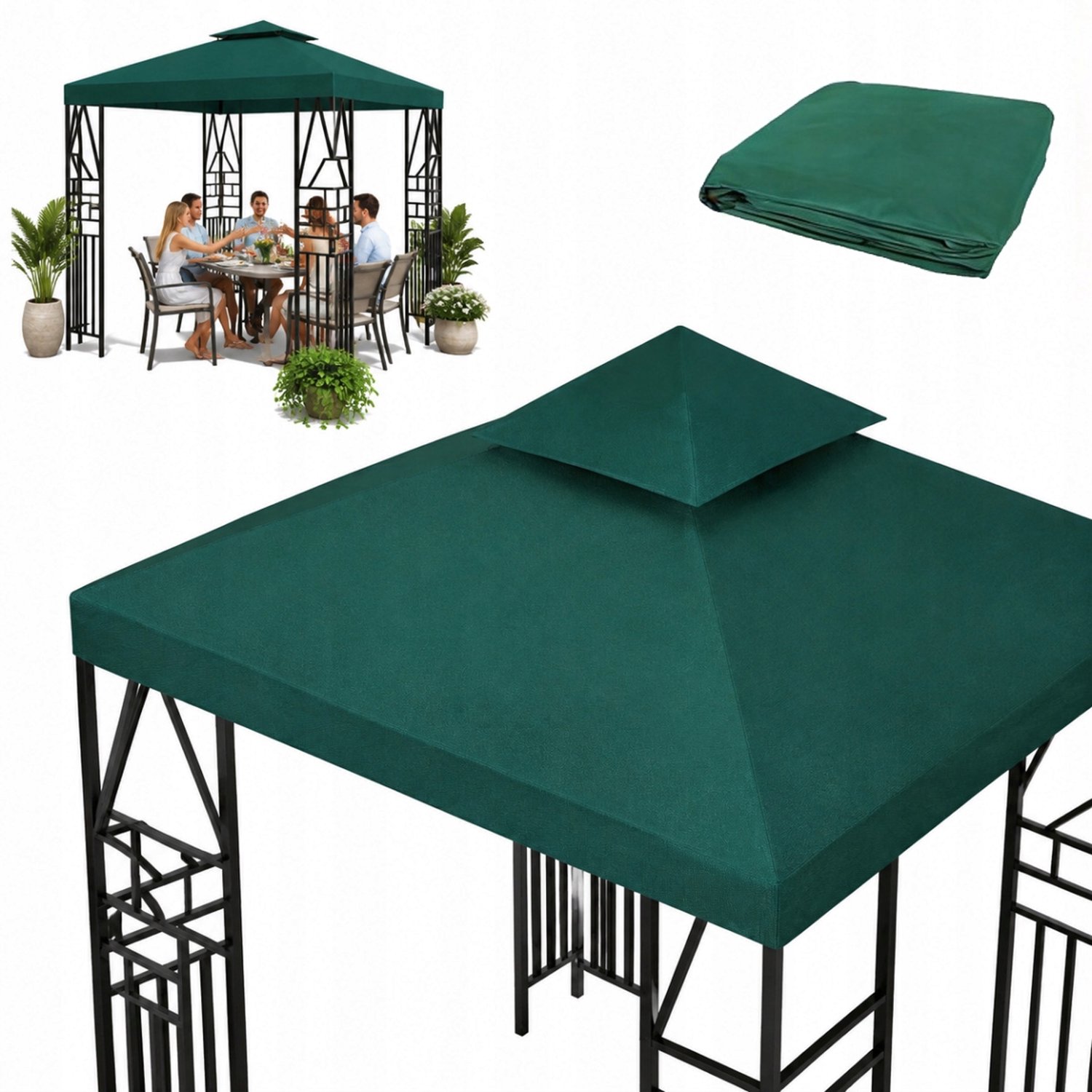 Dak voor Tuinpaviljoen 3x3m - Waterdicht en UV-bestendig - Groen