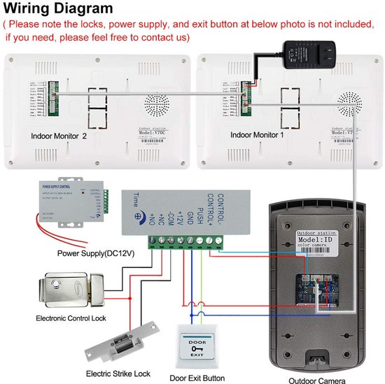 Video Deurbelset 2 Monitoren - Bedraad Systeem - 15 Volt Voeding - RFID Toegangscontrole - Zilver Kleur - Voor Thuisbeveiliging — afbeelding 2