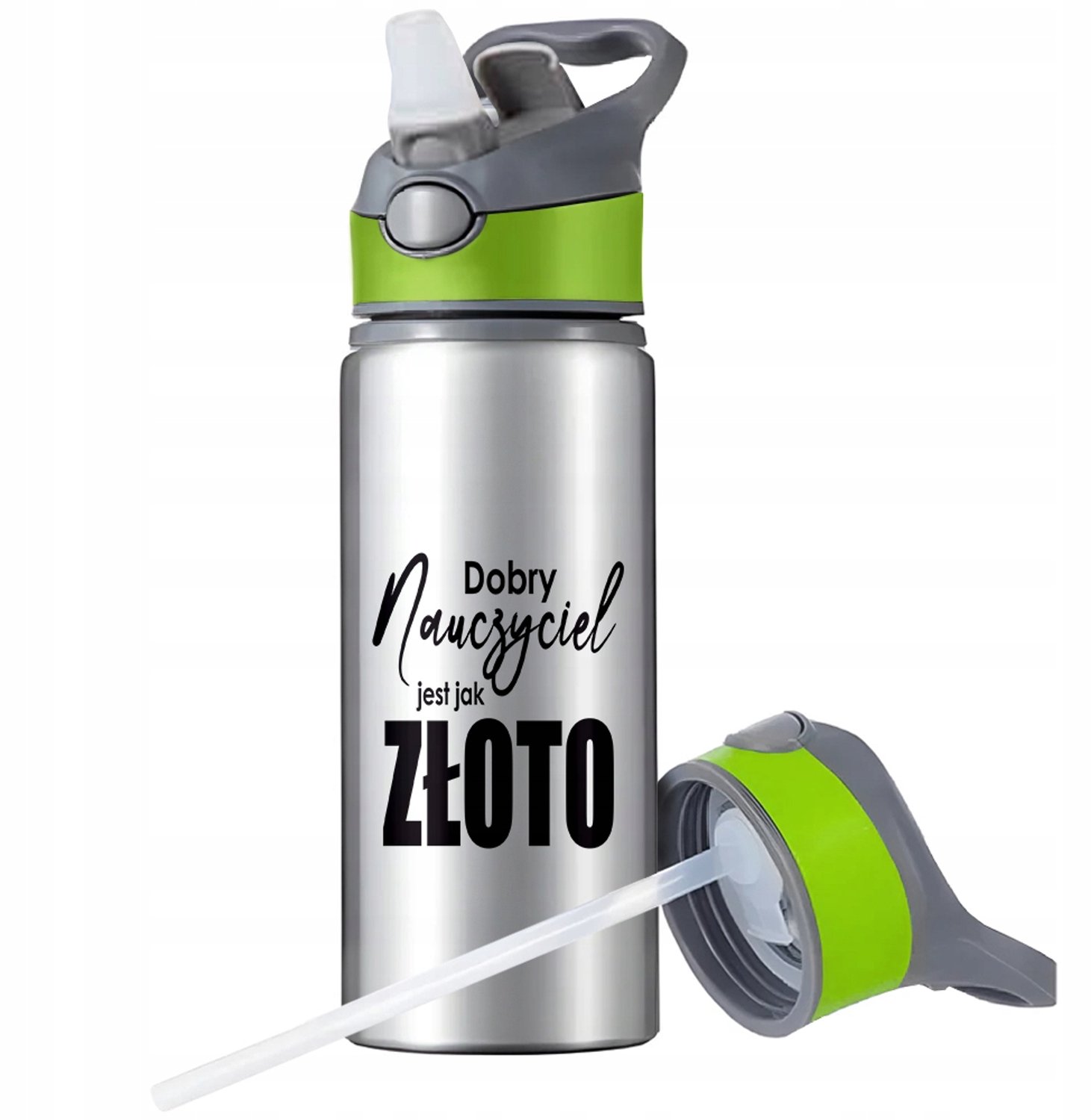 Aluminium Sport Bidon 650ml met Rietje en Handvat - Zilver