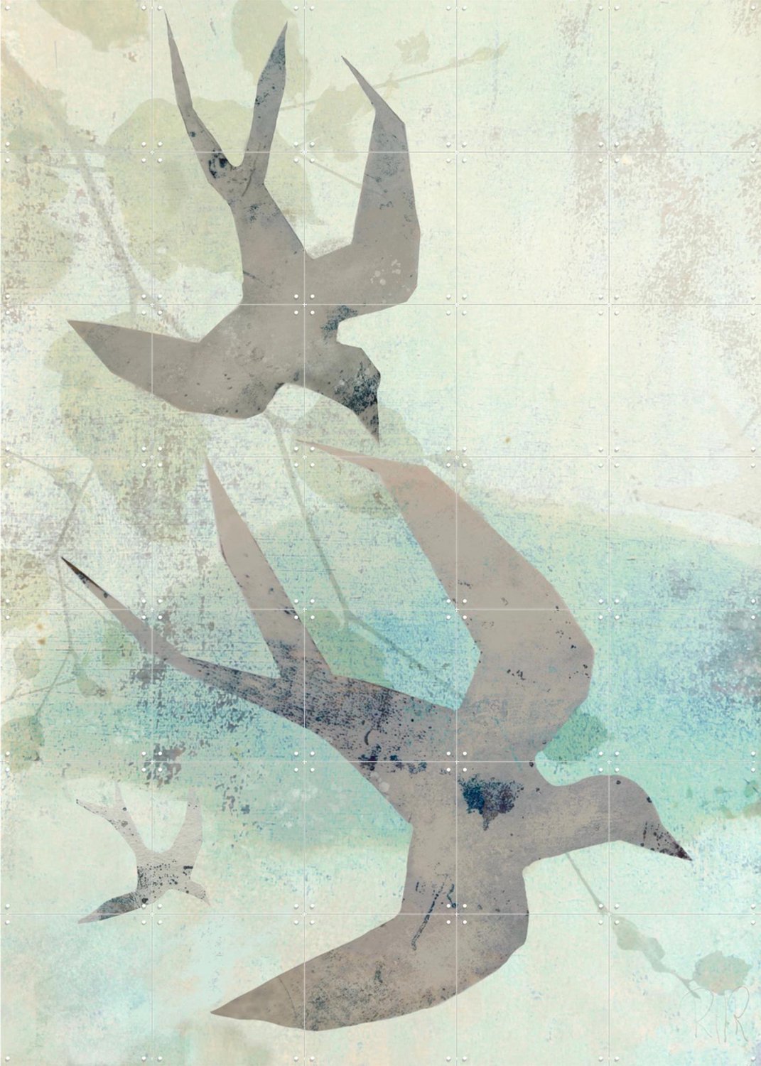 IXXI Lovebirds, RAR Kramer - 100 x 140 cm - Grote wanddecoratie en posters - Gemengde Technieken, Woonkamer, Slaapkamer, Gang, Trap, Silhouetten Blauw