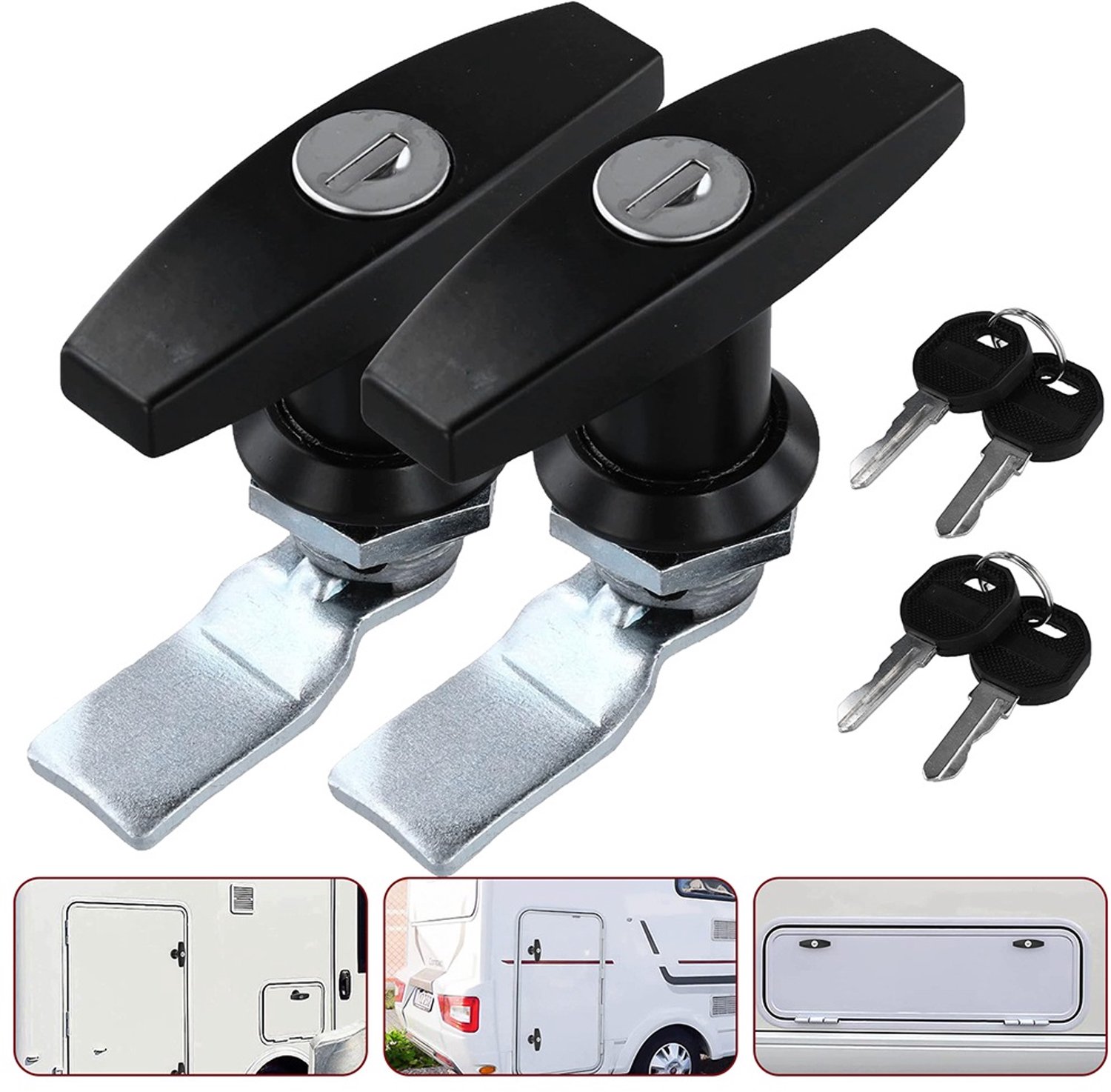 2x T-Handvat Draaisloten - Zinklegering - Zwart