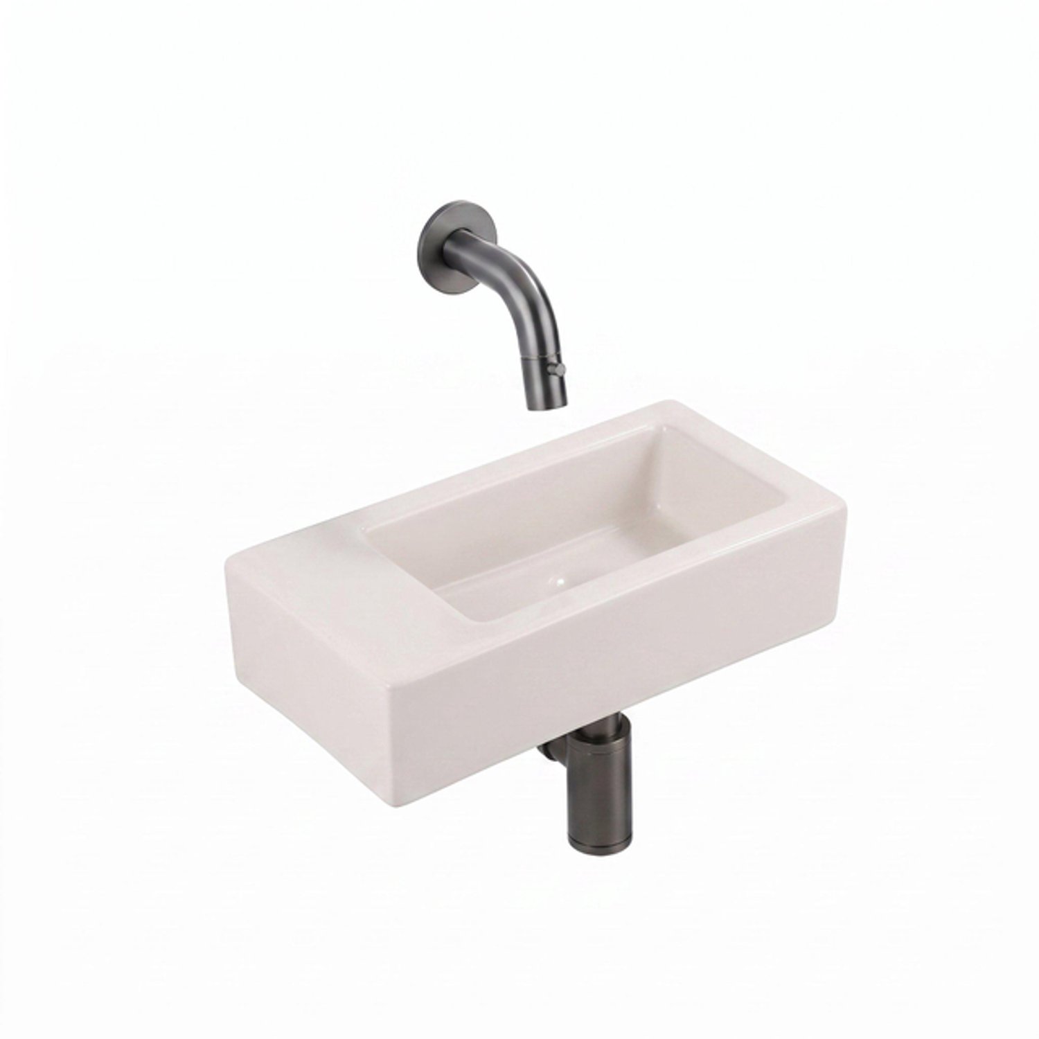 QeramiQ Fuente fonteinset – 38x18.5x9 cm – keramiek linnen – zonder kraangat – kraan gunmetal