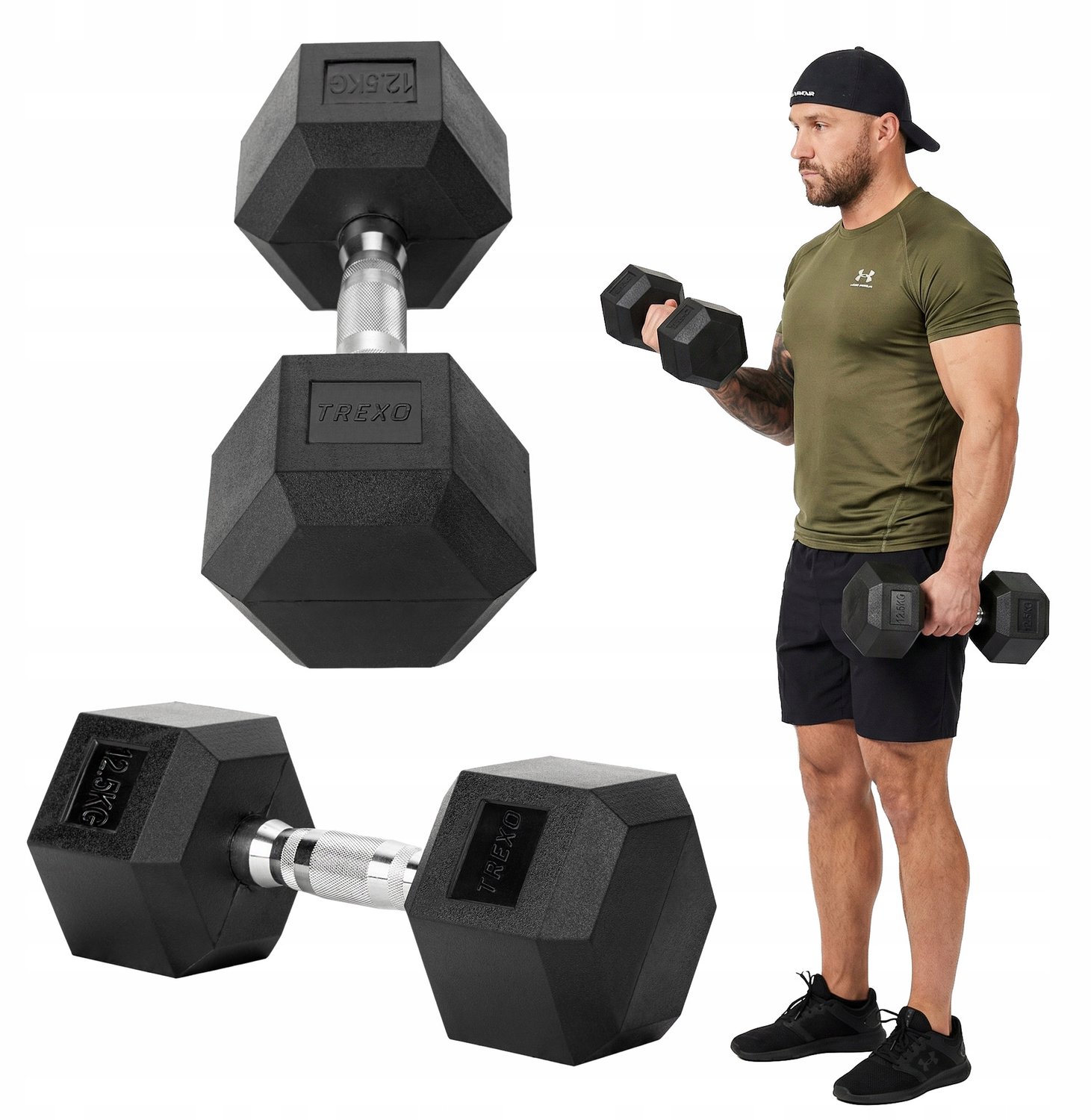 XTREXO Hex Halter 12.5kg - Rubberized, Anti-slip, Cast Iron