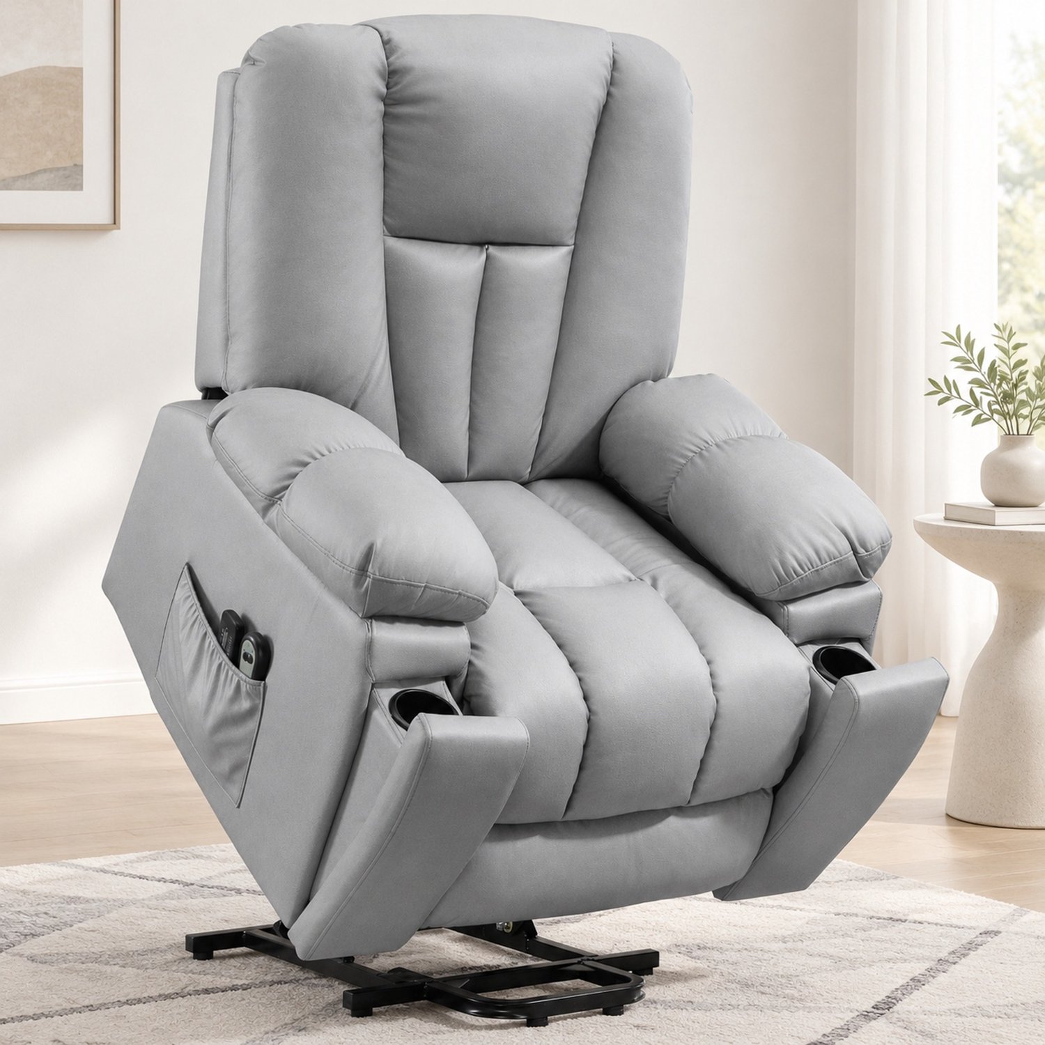 WUVRIE Elektrische relaxfauteuil met opsta functie en massage - Verstelbare rugleuning - Donkergrijs