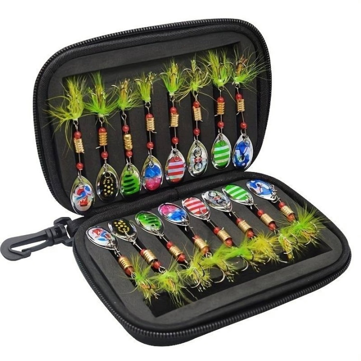 Merkloos Set Roterende Vishengels, 16 Stuks, Inclusief Haken en Box