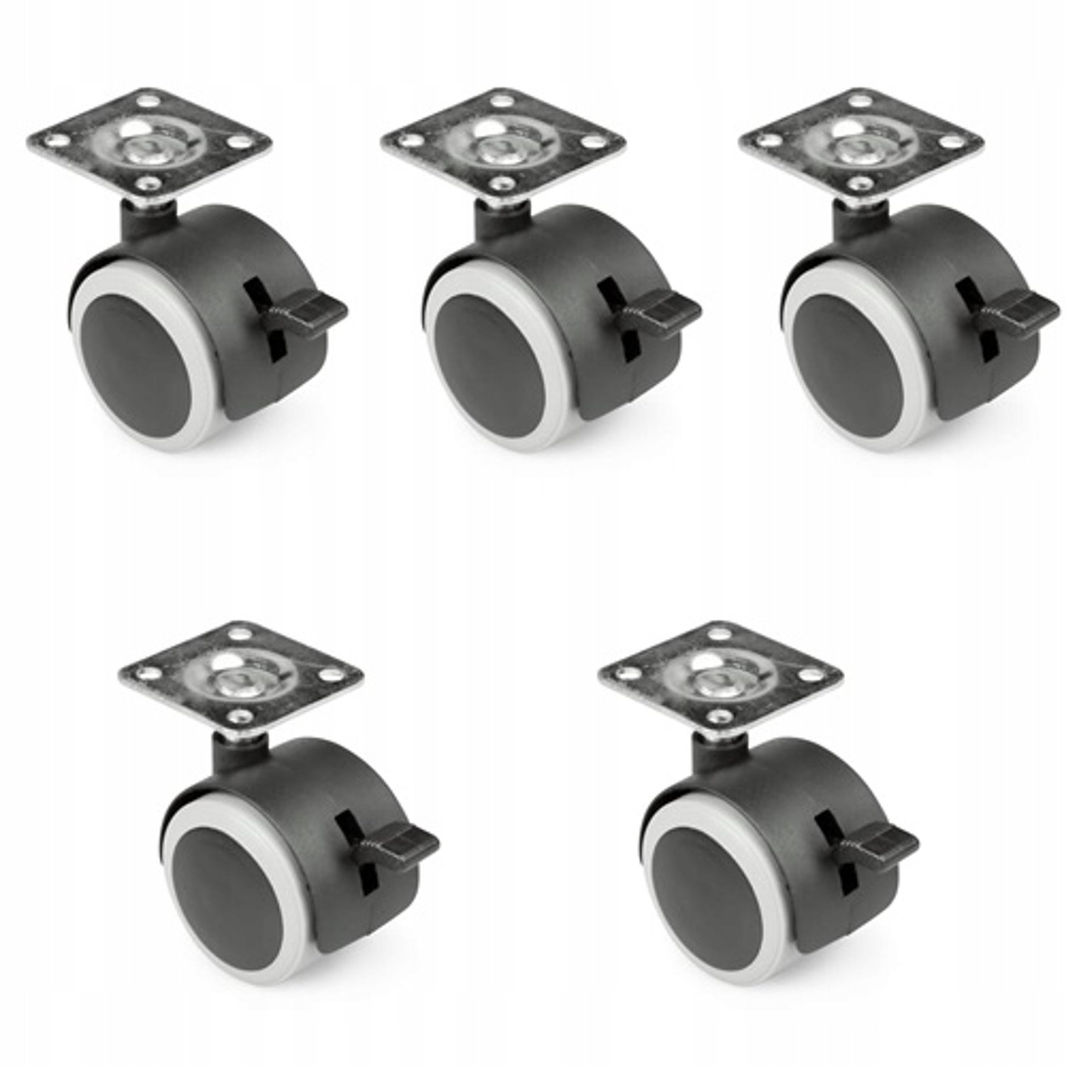 5x Zwenkwielen met Rem - 40mm Gecoat Rubber - Merkloos