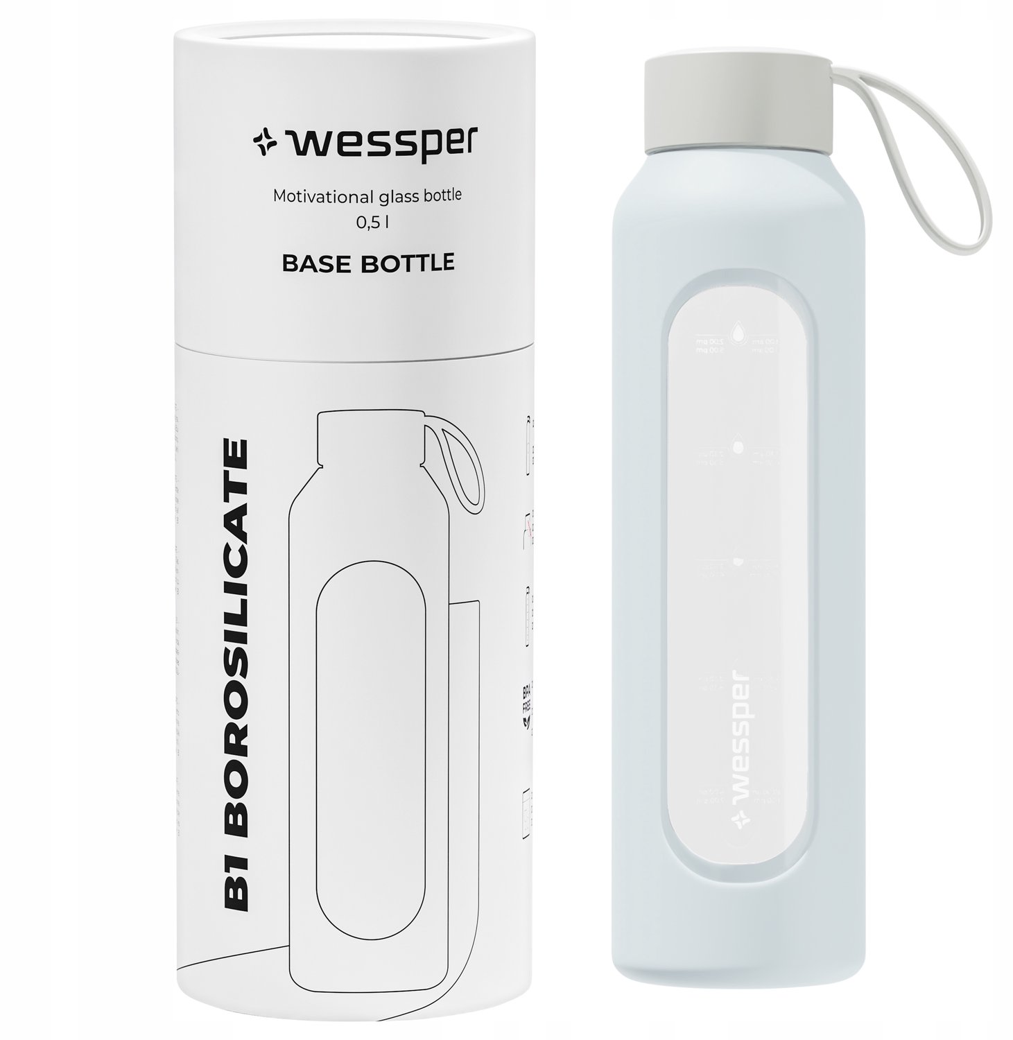 Wessper B1 Glazen Drinkfles 0,5L met Maat - Motiverende Waterfles