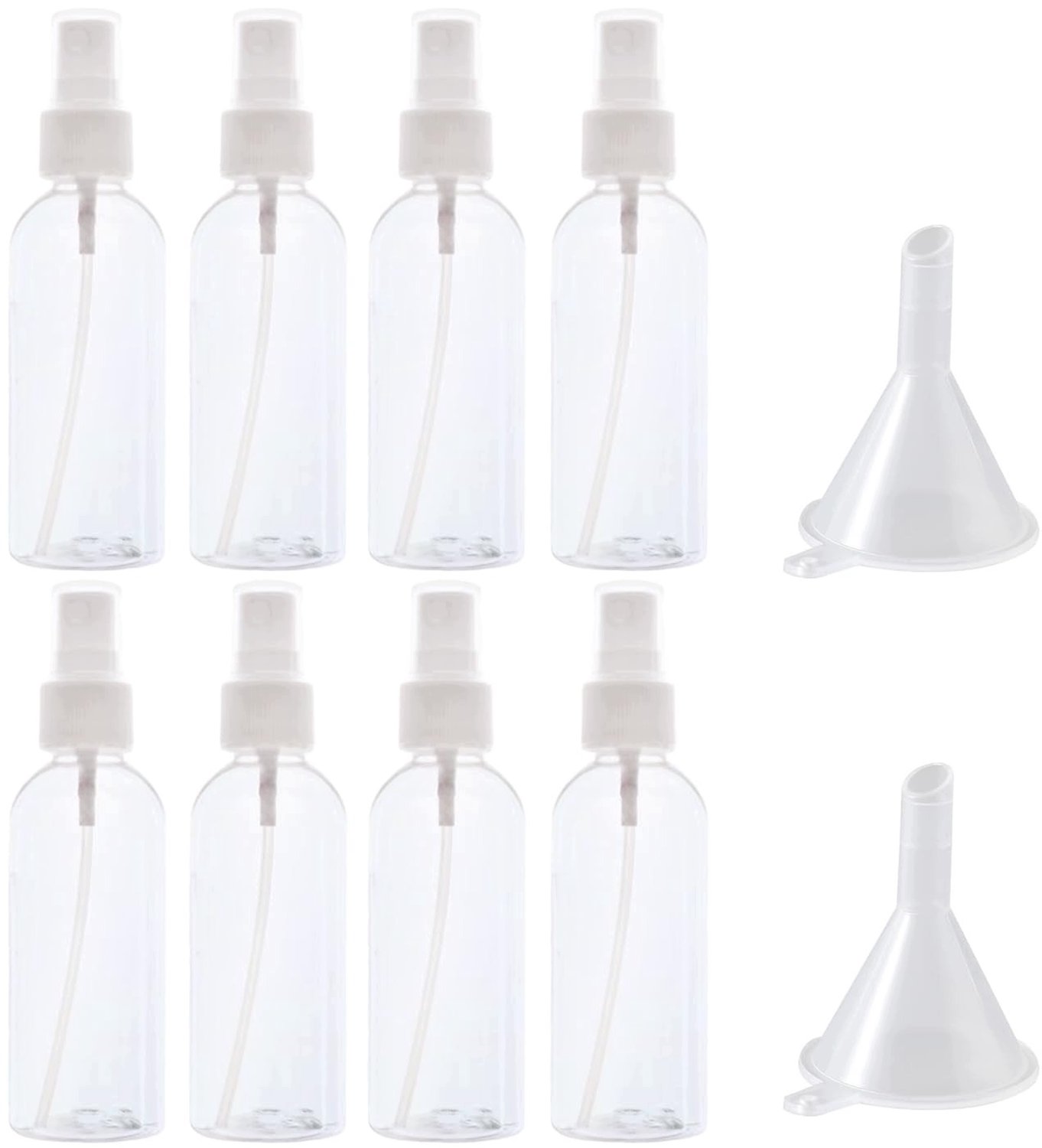 8x 100ml Reisverstuiver Flesjes met Trechter - Transparant Plastic