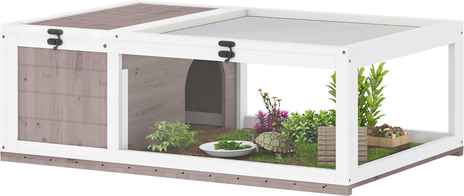 PawHut Schildpaddenhuis - Vurenhout - 91x60,5x32cm - Bruin
