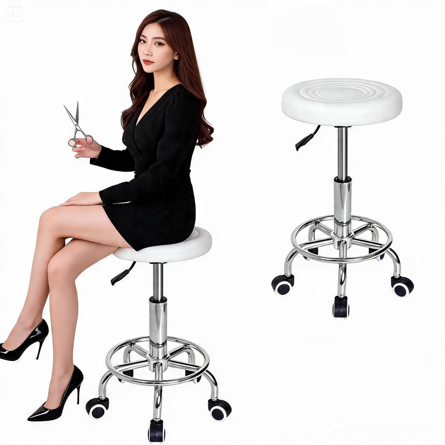 Wit Hoker Kappersstoel Cosmetica Stoel Verstelbaar met Wielen