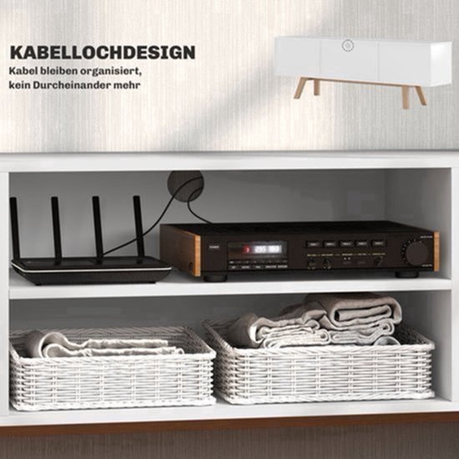 TV-kast – Tv-meubel – Lowboard – Mediameubel – Wandmeubel – Wit – Geschikt voor tv tot 65 inch – Kabelmanagement en ruime opbergladen