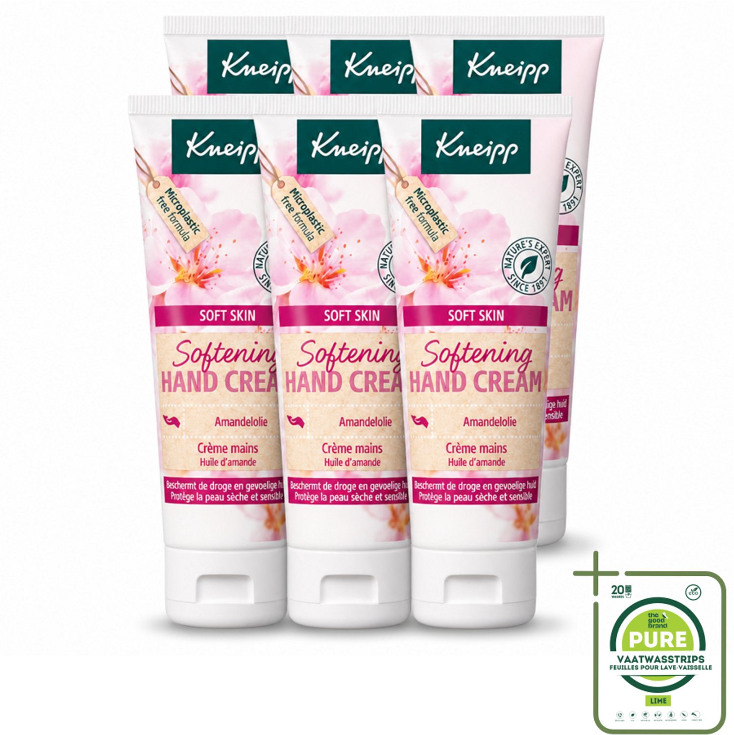6 x Kneipp - Handcrème - Soft Skin - Amandelbloesem - 75 ml - Grootverpakking - Vaatwasstrips - Handcrème - Droge Handen - Gevoelige Handen - Natuurlijke Handcrème - Amandelolie