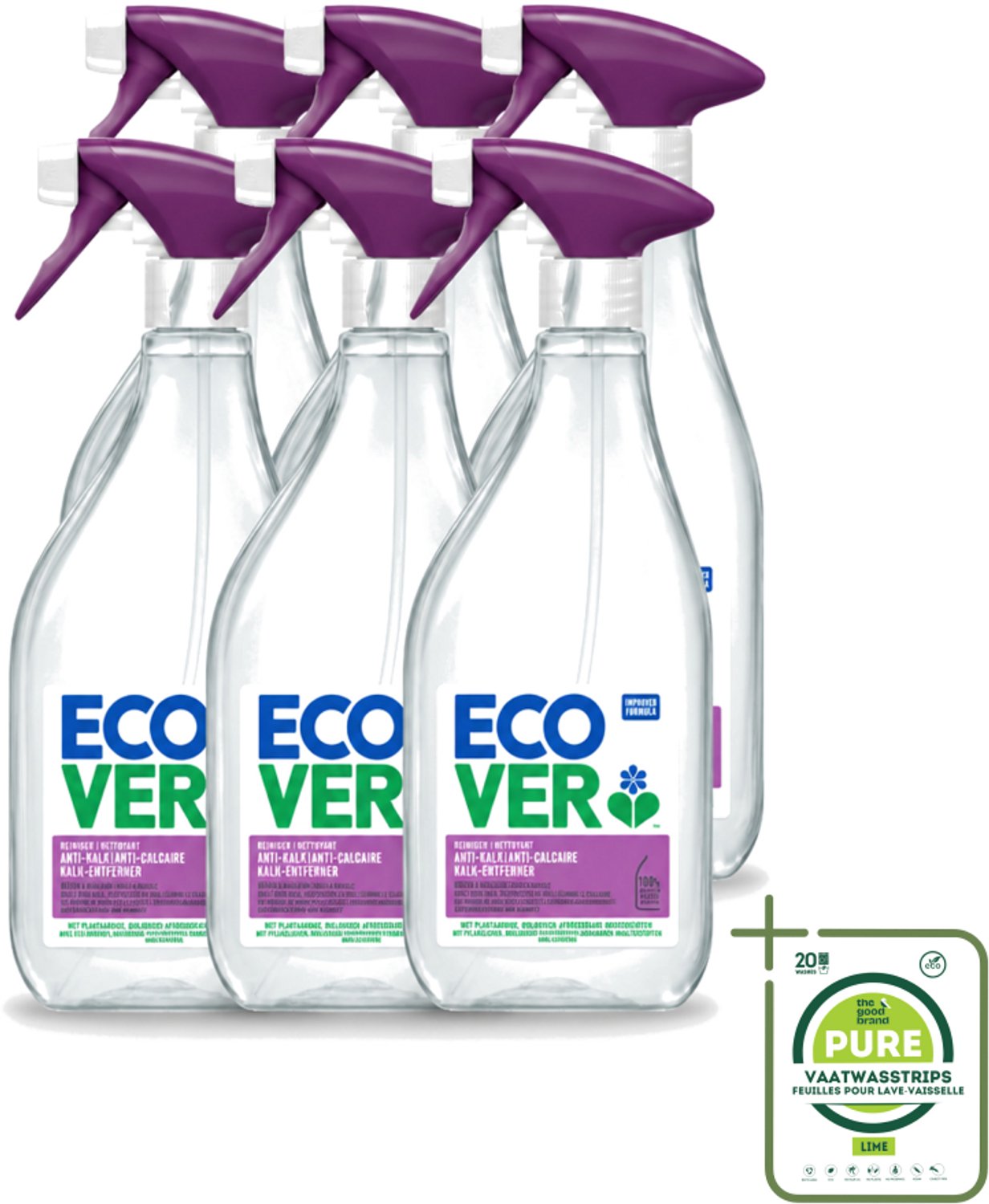 6 x Ecover - Kalkreiniger - Bessen & Basilicum - 500 ml - Grootverpakking - Vaatwasstrips - Kalkverwijderen - Kalkaanslag - Reiniger - Natuurlijke Reiniger - Ecologische Reiniger