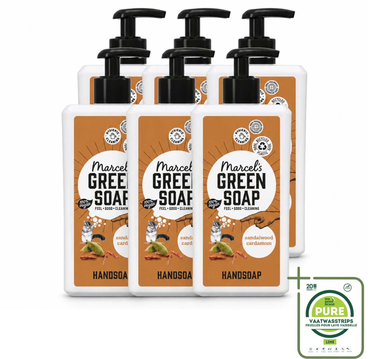6 x Marcel's Green Soap - Handzeep - Sandelhout & Kardemom - Voor dagelijks gebruik - 500 ml - Grootverpakking - Vaatwasstrips - Handzeep - Natuurlijke Handzeep - Sandelhout - Kardemom - Biologische Handzeep