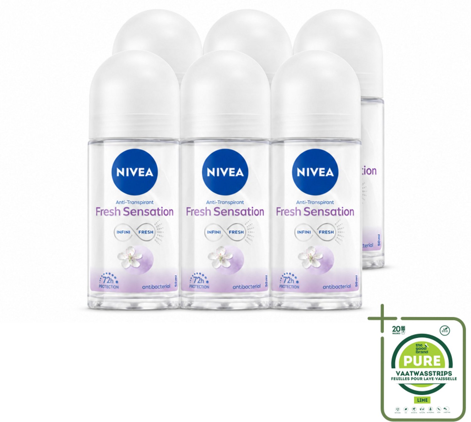 6 x NIVEA - Deodorant Roller - Frisse Sensatie - 72 Uur Anti-Transpirant - 50 ml - Grootverpakking - Deodorant - Anti-transpirant - Zweetbehandeling - Frisheid - Okselgeur