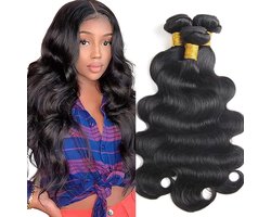 ALLnice 8A Grade Brazilian Body Wave Bundles Virgin Hair 3 Bundles 100% Unprocessed Virgin Brazilian Human Hair Weave Hair Extensions Nature Black Color(18 20 22inch)