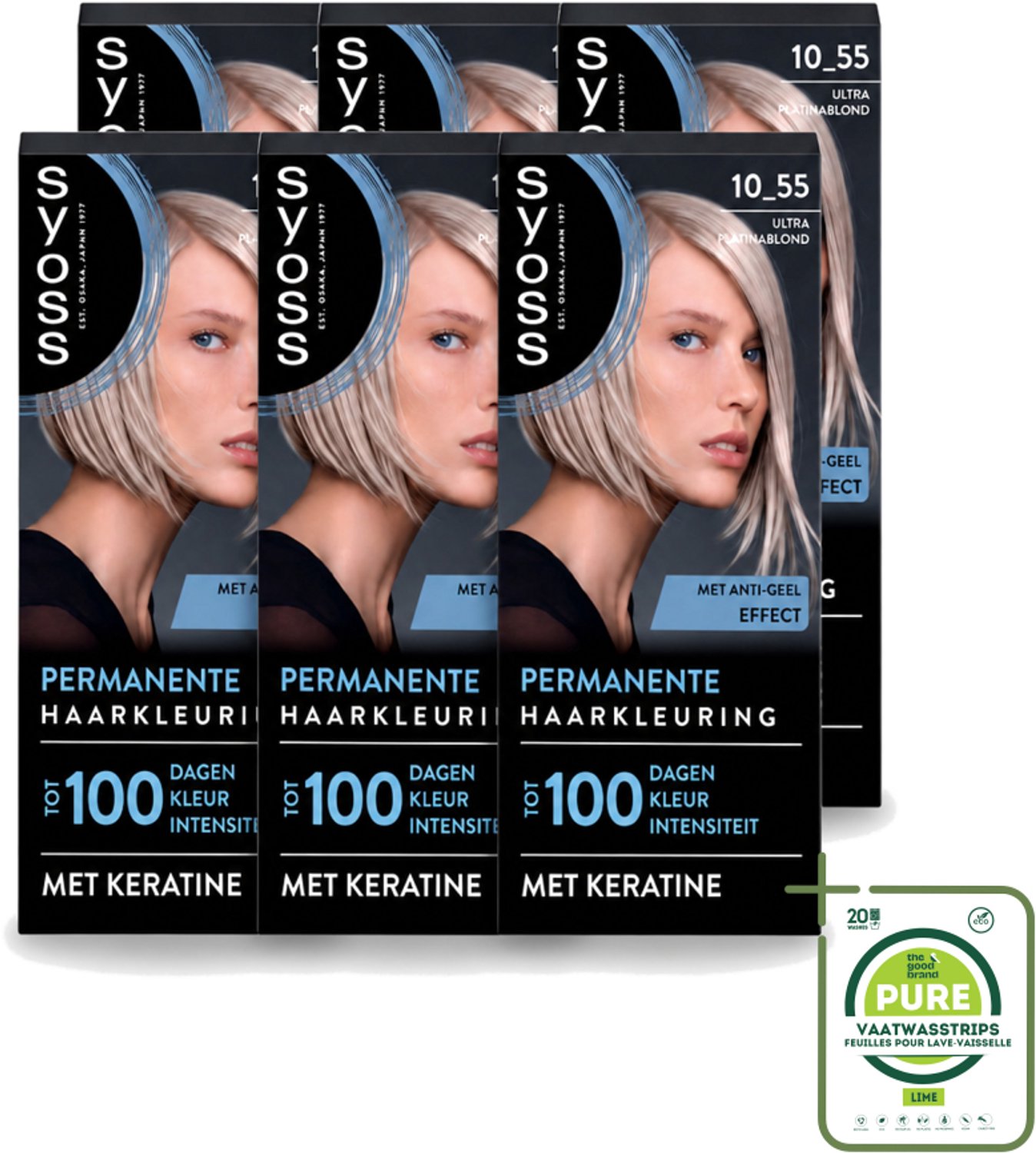 6 x SYOSS - Permanent Coloration 10-55 - Haarverf - Permanente Haarkleuring - Ultra Platina Blond - Grijsdekking - Grootverpakking - Vaatwasstrips - Haarkleur - Haarkleuren - Haarkleuring - Haarkleuringsproducten - Haarverzorging
