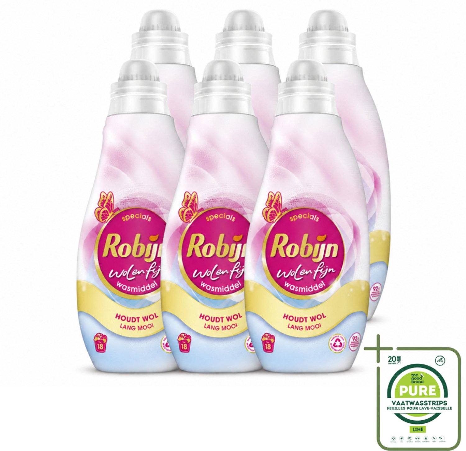 6 x Robijn Specials - Wol & Fijn - Vloeibaar Wasmiddel - 18 Wasbeurten - Grootverpakking - Vaatwasstrips - Wasmiddel Wol En Zijde - Fijne Was Beschermers - Was Voor Delicate Stoffen - Was Voor Wollen Kleding - Was Voor Zijde