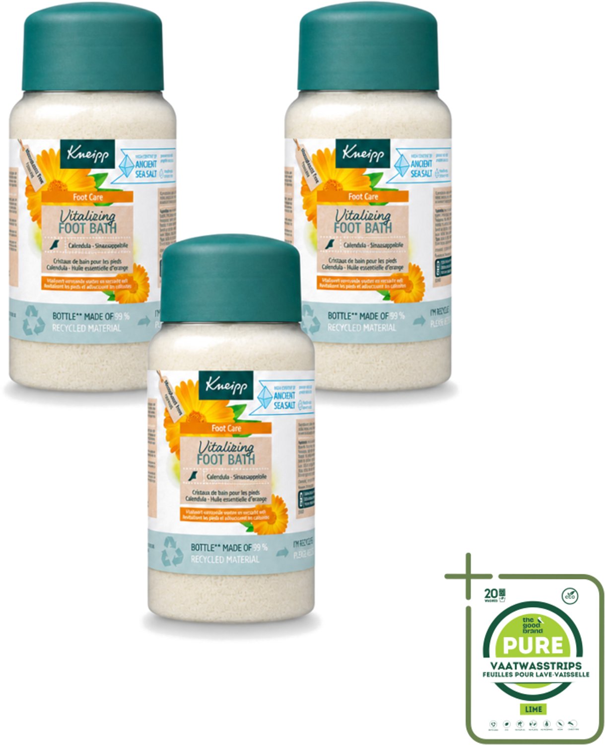 3 x Kneipp - Voetbadzout - Vitalizing - Citrusgeur - 600 g - Grootverpakking - Vaatwasstrips - Voetbadzout - Voetbadkristallen - Citroen - Eelt Verzachten - Voetverzorging