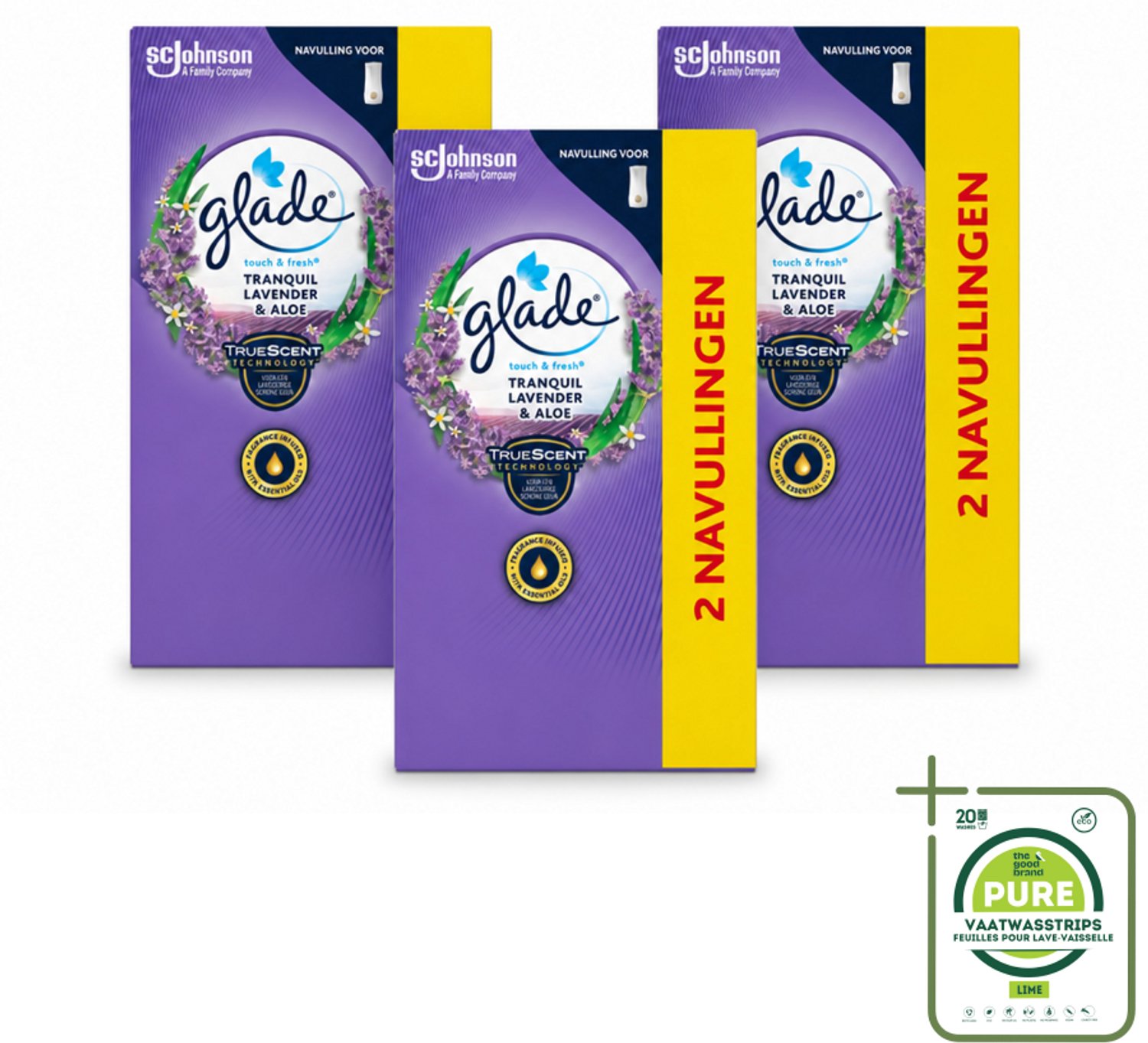 3 x Glade - Touch & Fresh Navulling - Tranquil Lavender & Aloë - 2 × 10 ml - Grootverpakking - Geur - Ontspanning - Frisse Geur - Natuurlijke Geur - Kalme Geur