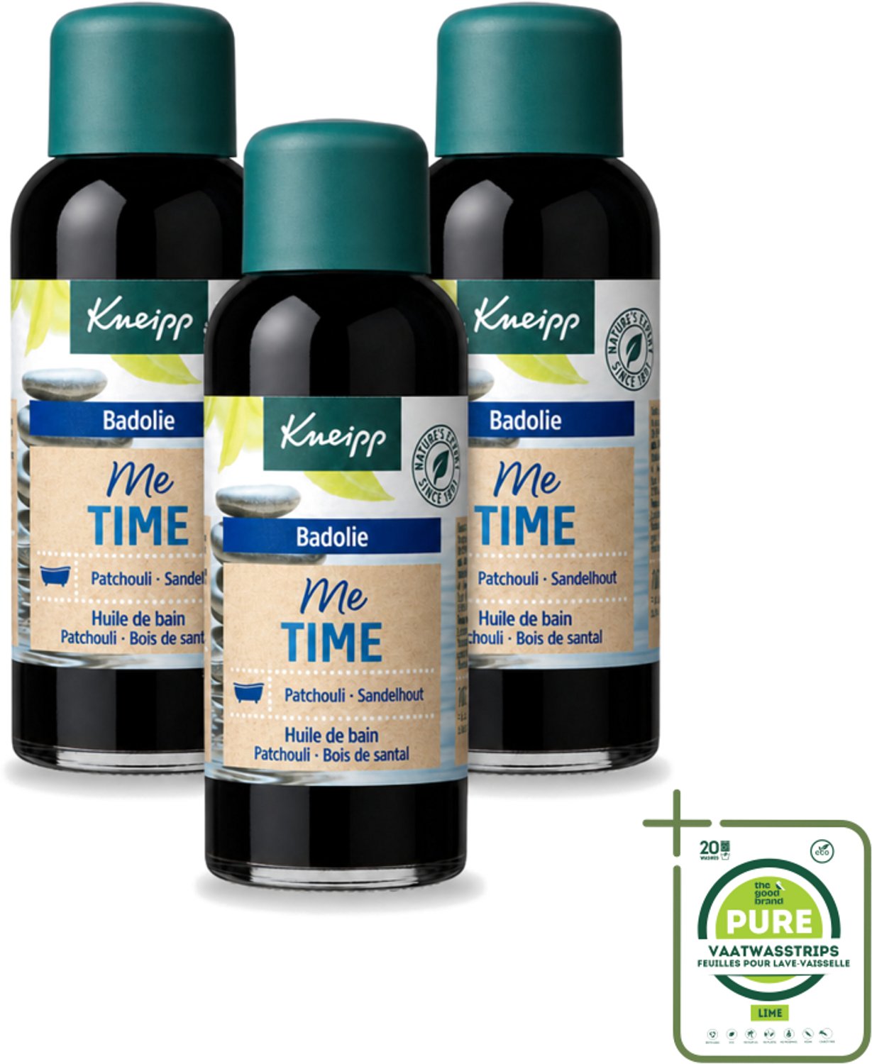 3 x Kneipp - Badolie - Me-Time - Patchouli & Sandelhout - 100 ml - Grootverpakking - Vaatwasstrips - Badolie - Ontspanning - Zelfzorg - Patchouli - Sandelhout