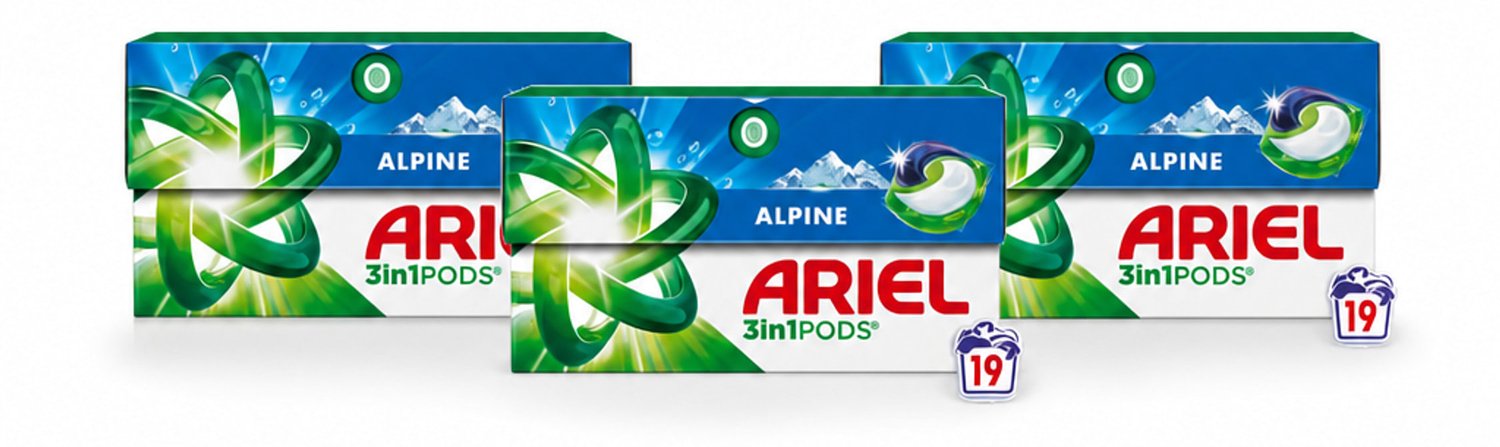 3 x Ariel - 3in1 Wasmiddel Pods - Alpine - 19 Pods - Voordeelverpakking - 3 stuks
