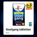 Verpakking van "Stoelgang" tabletten van Lucovitaal met "2+3 GRATIS" promotie en een "Gekozen Merk" sticker.