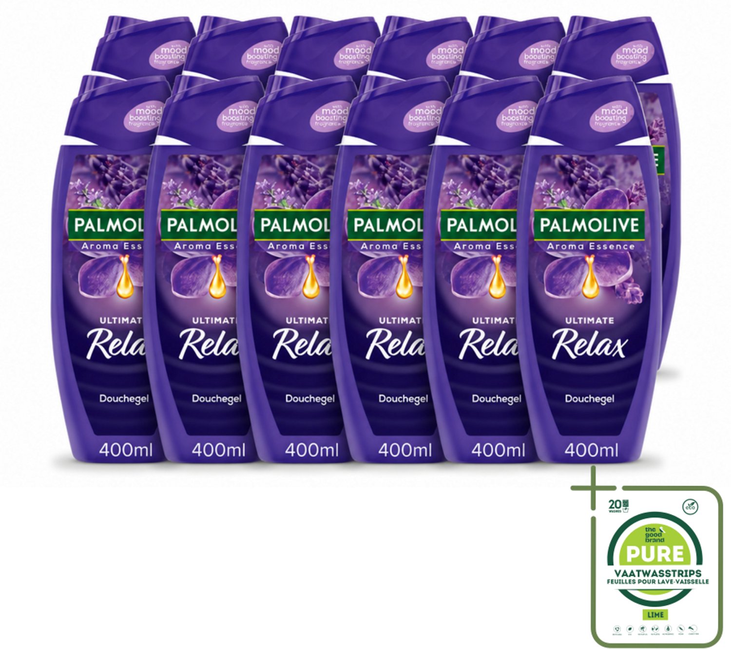 12 x Palmolive - Aroma Essences Ultimate Relax - Douchegel - Ontspannende Geur - 400 ml - Grootverpakking - Vaatwasstrips - Douchegel - Ontspanning - Natuurlijke Geur - Lavendel - Zachte Huid