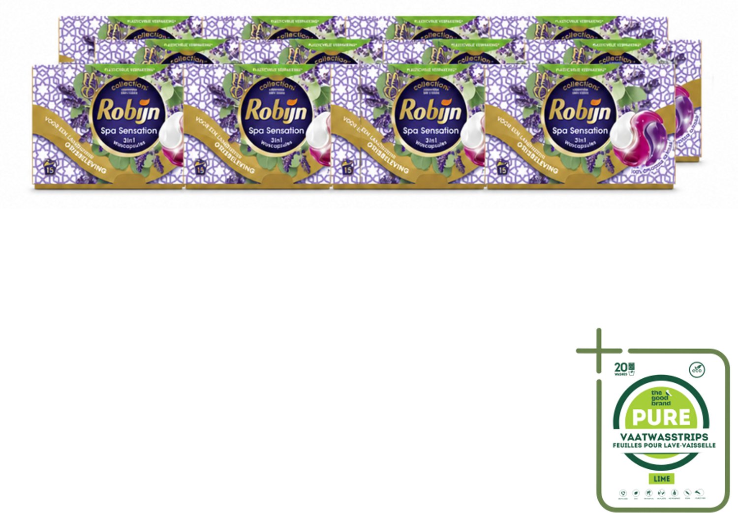 12 x Robijn - 3-in-1 Spa Sensation - Wascapsules - 15 Wasbeurten - Grootverpakking - Vaatwasstrips - Wascapsules - Wasmiddel - Geur - Kleurbehoud - Wasverzachter