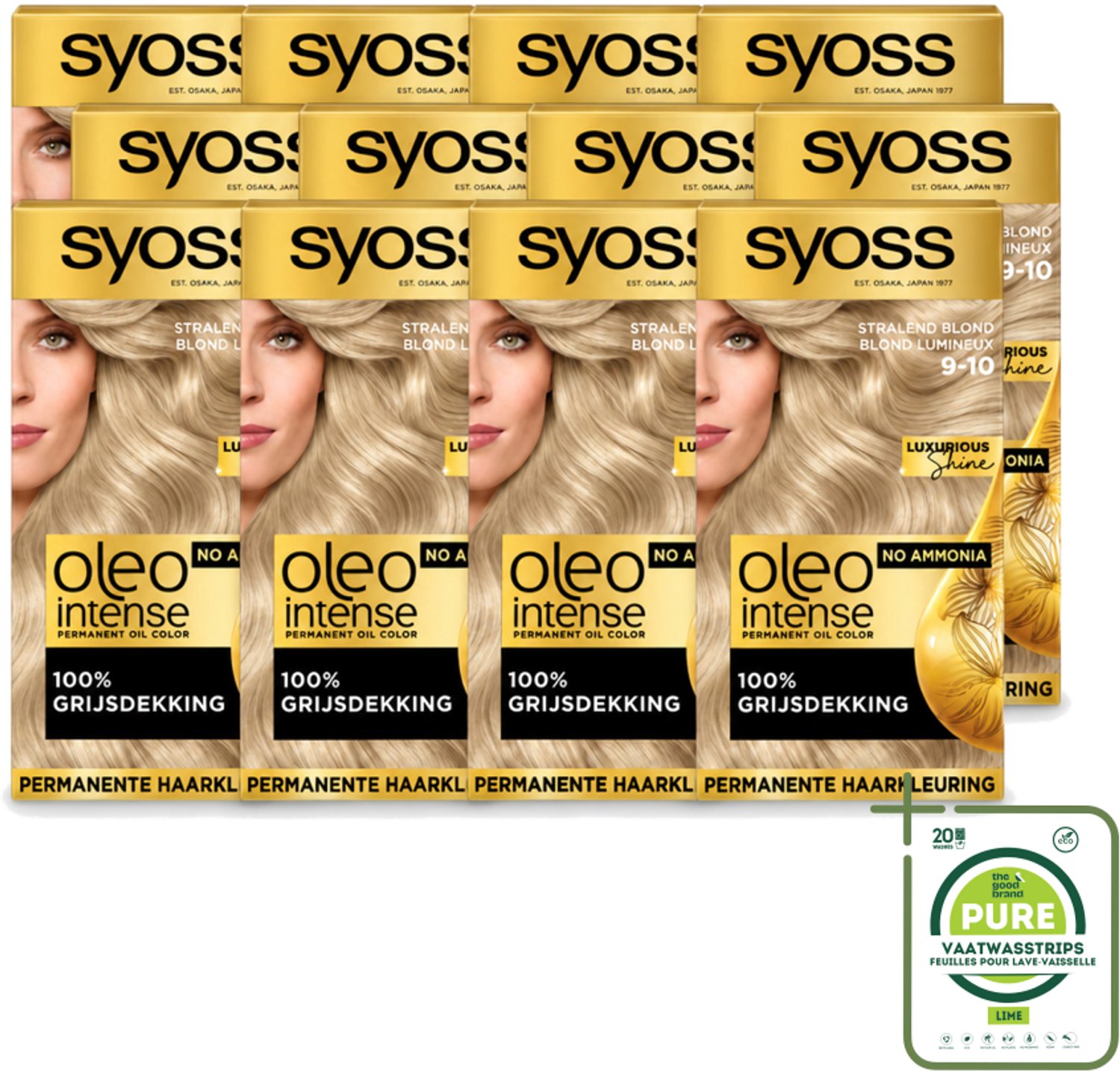 12 x SYOSS - Oleo Intense 9-10 Stralend Blond - Haarverf - Zonder Ammoniak - Grijsdekking - Langdurige Kleur - Grootverpakking - Vaatwasstrips - Haarkleur - Haarverzorging - Permanente Haarkleuring - Grijsdekking - Olieformule