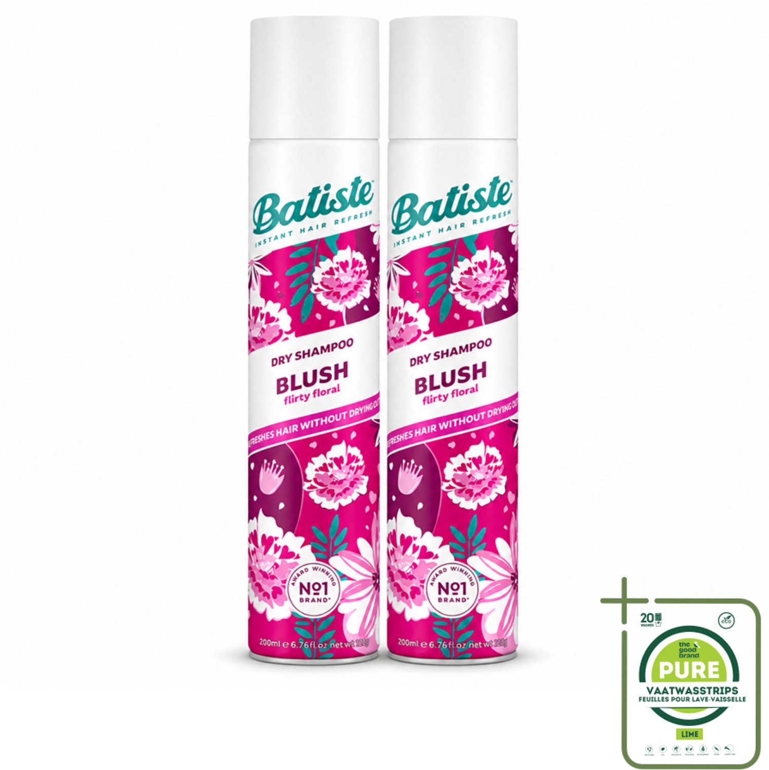 2 x Batiste - Blush - Droogshampoo - Bloemige Geur - Frist Op en Geeft Textuur - 200ml - Grootverpakking - Vaatwasstrips - Droogshampoo - Haar Opfrissen - Frisheid - Bloemige Geur - Haar Volume