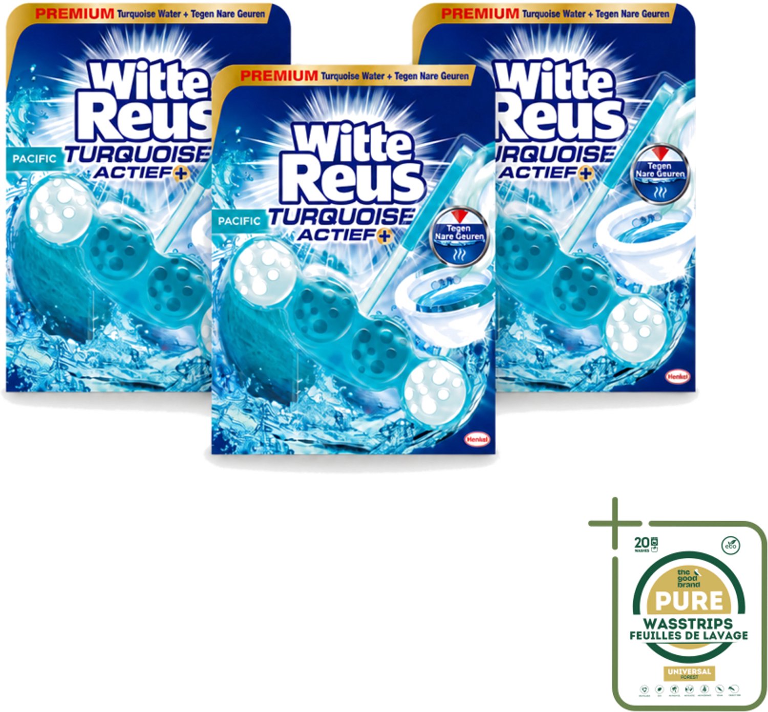 3 x Witte Reus - Turquoise Actief Toiletblok - 1 Toiletblok - Wasstrips - Toiletblok - Reiniging - Frisheid - Schone Toilet - Turquoise Water