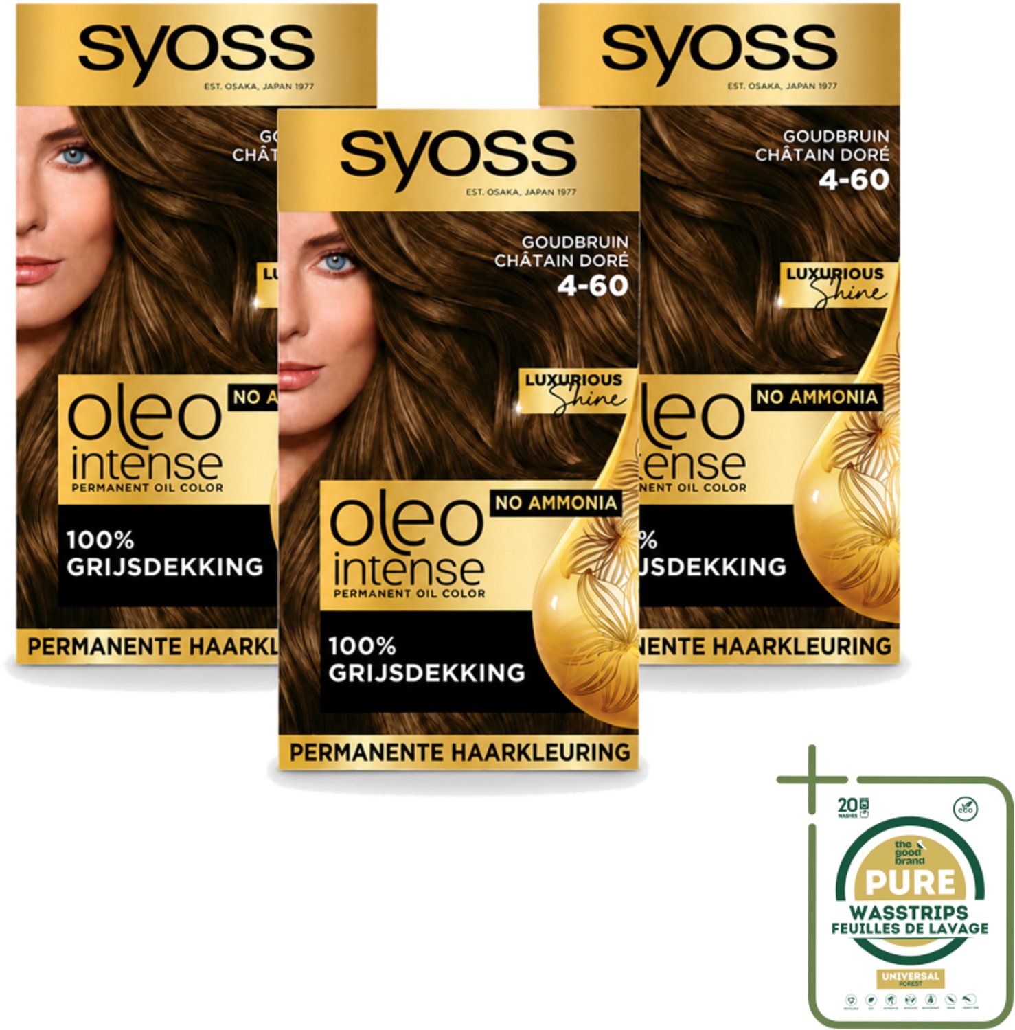 3 x SYOSS - Oleo Intense 4-60 - Haarverf - Permanente Haarkleuring - Goudbruin - Langdurige Kleur - Wasstrips - Haarverf - Haarkleur - Goudbruin - Permanente Haarkleur - Haarkleur Zonder Ammoniak