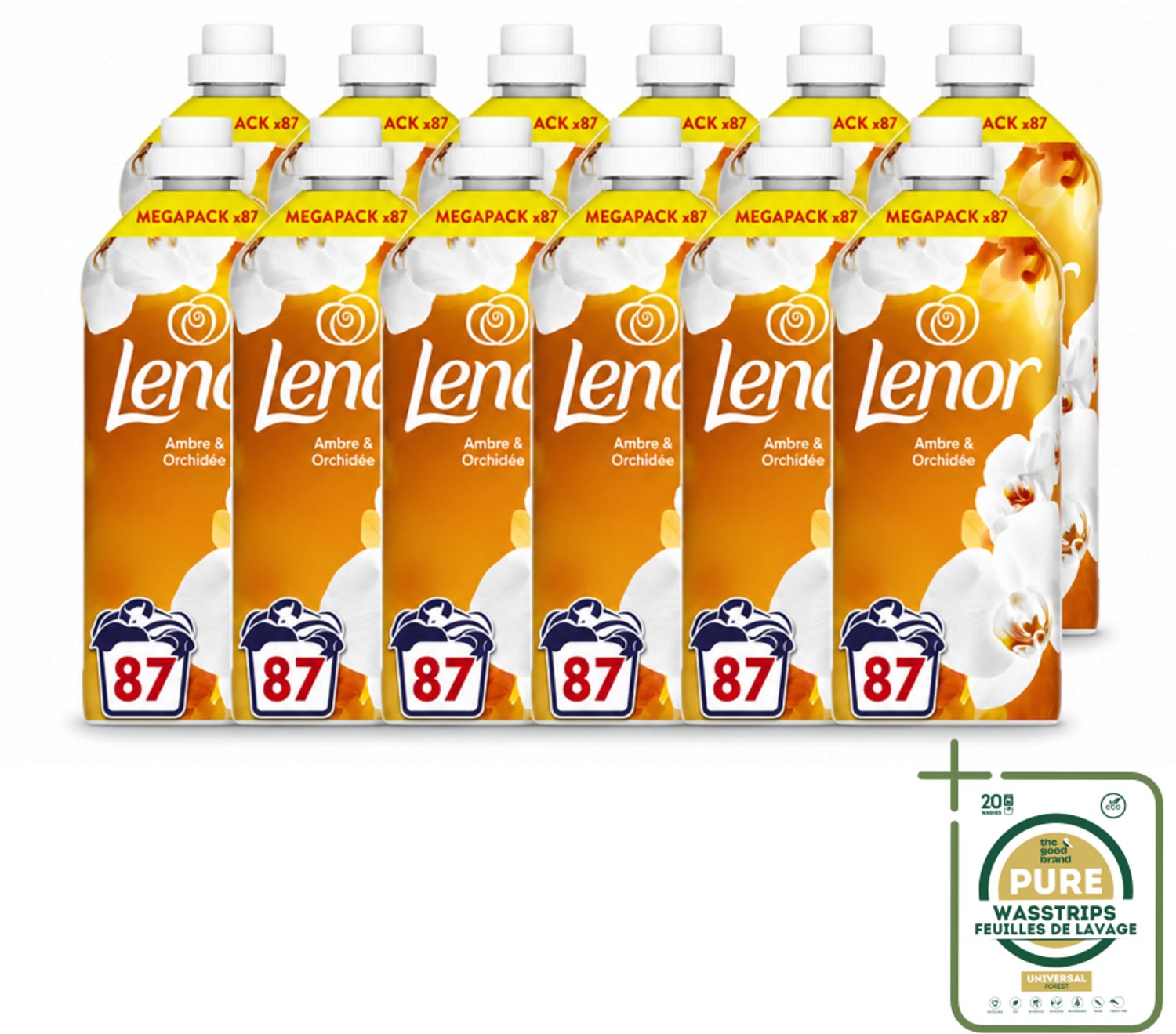 12 x Lenor - Wasverzachter - Amber & Orchidee - Fris & Zacht - 87 Wasbeurten - Wasstrips - Wasverzachter - Fris - Ontspannen - Geur - Wasgeur