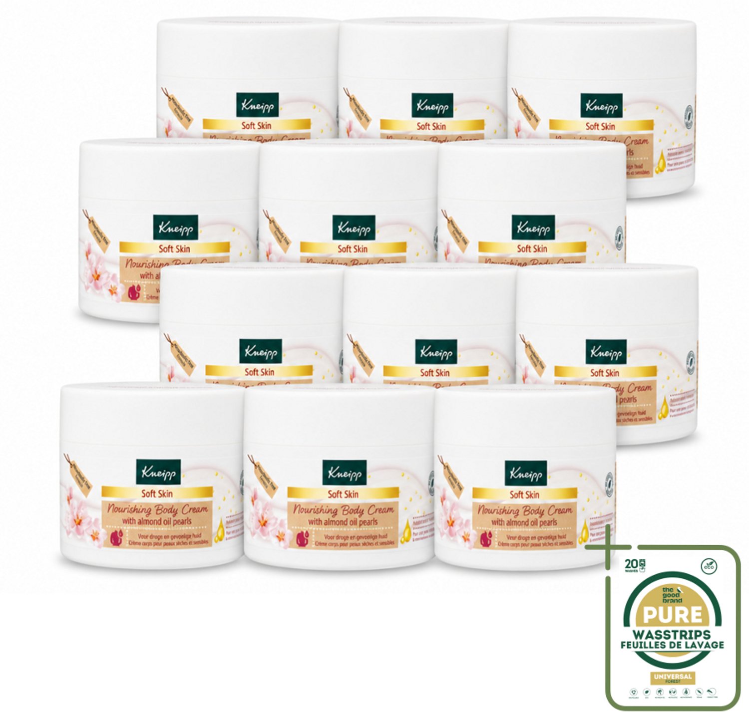 12 x Kneipp - Body crème - Soft Skin - Amandelbloesem - 200 ml - Wasstrips - Zachte Huid - Huidverzorging - Amandelolie - Shea Butter - Huidhydratatie