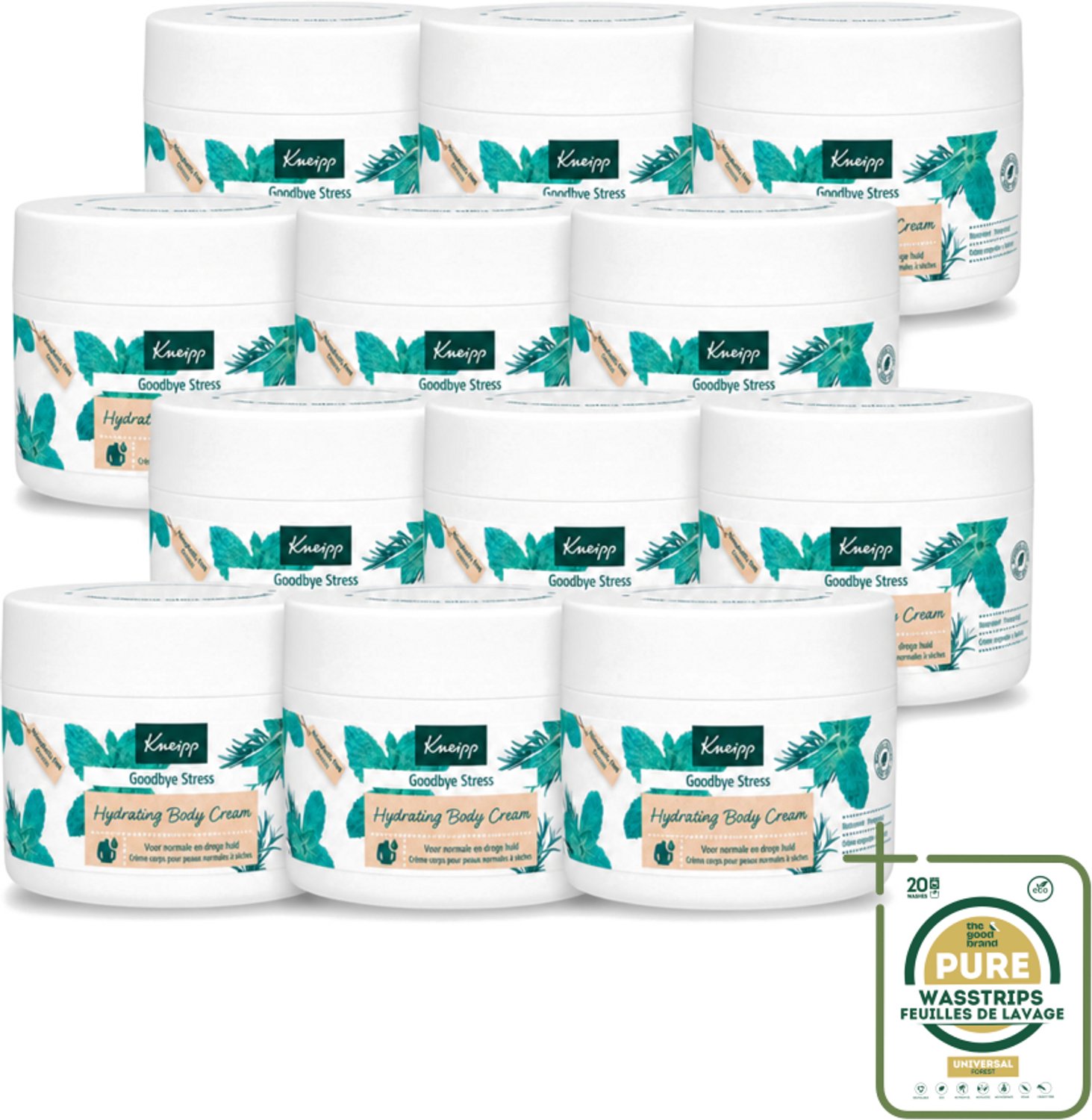 12 x Kneipp - Body crème - Goodbye Stress - Watermunt & Rozemarijn - 200 ml - Wasstrips - Stress Verminderen - Huid Verzorgen - Ontspanning - Aromatherapie - Watermunt