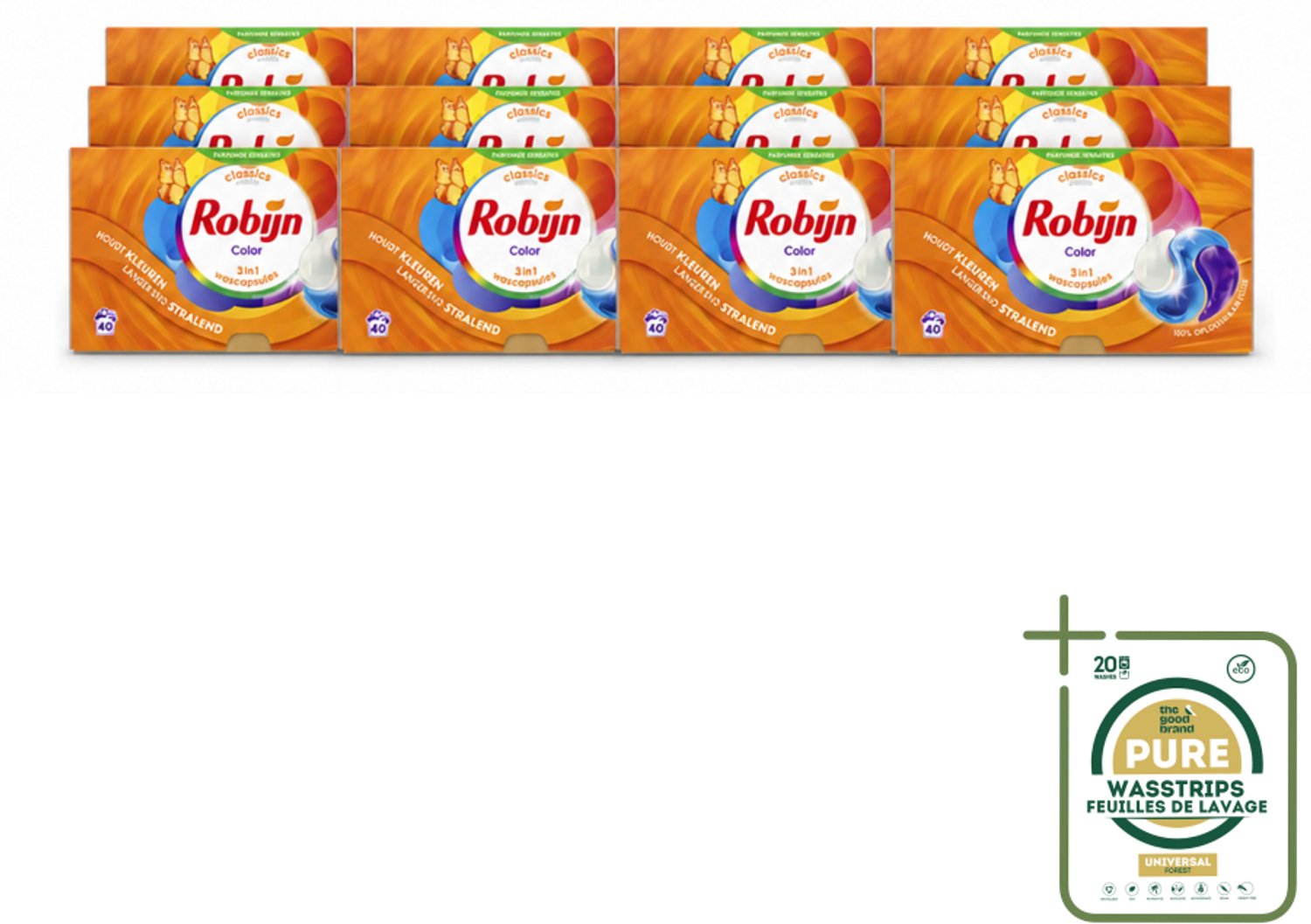 12 x Robijn - 3-in-1 Color - Wascapsules - 40 Wasbeurten - Wasstrips - 3-in-1 Wascapsules - Gekleurde Was - Kleurbescherming - Wasgeur - Biologisch Afbreekbaar