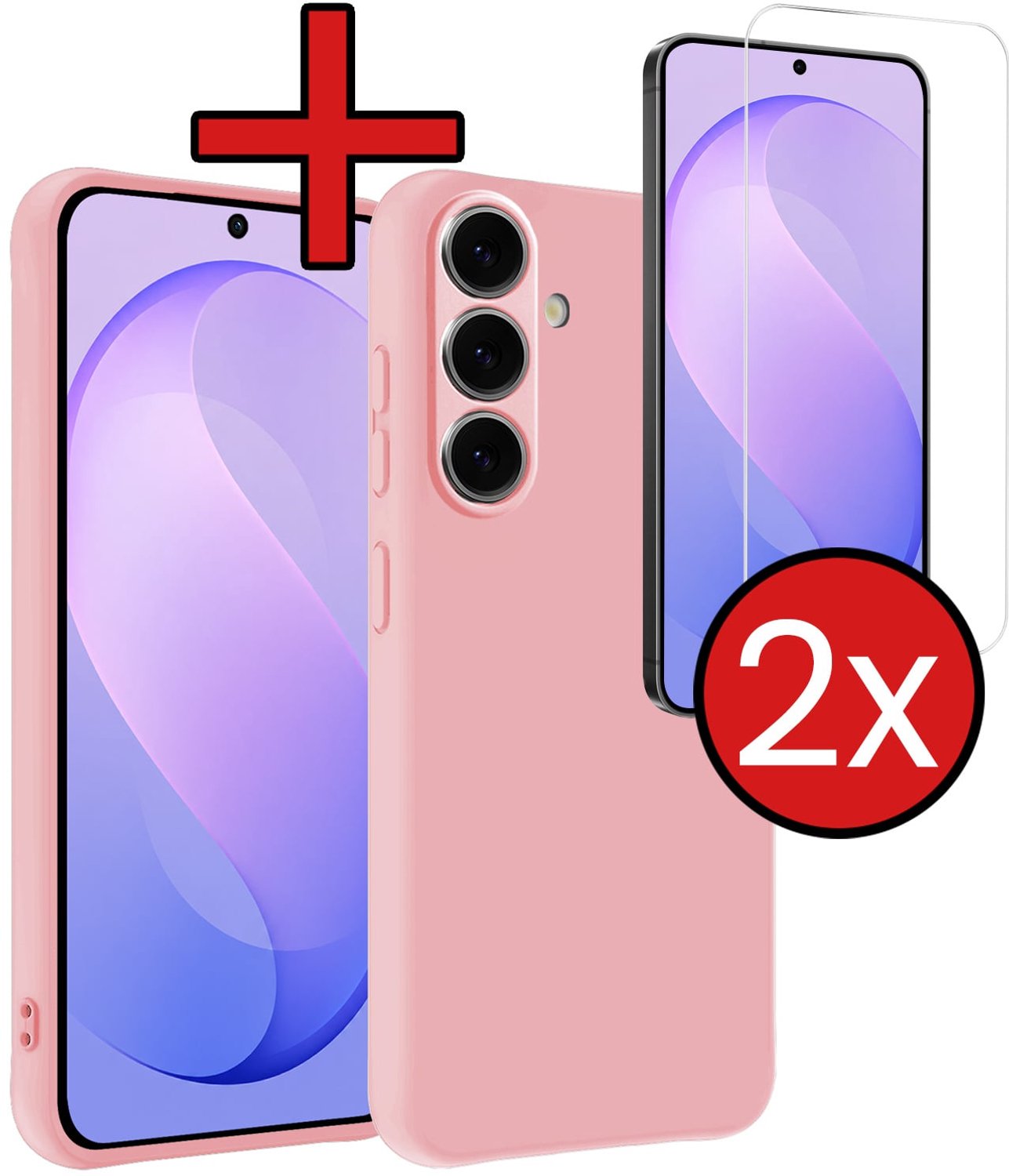Hoesje - Met 2x Screenprotector - Geschikt voor Samsung Galaxy S26 FE - Sterk & Shockproof - Telefoon Hoes - Back Cover - Siliconen Case - Telefoonhoes - Lichtroze
