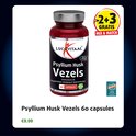 Flesje Lucovitaal Psyllium Husk Vezels 60 capsules. Promotie: 2+3 gratis. Prijs €9.99.