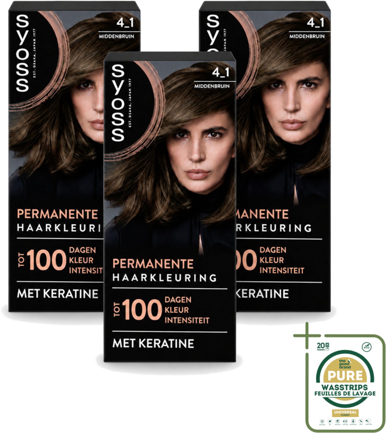 3 x SYOSS - Coloration 4-1 Middenbruin - Haarverf - Grijsdekking - Vermindert Haarbreuk - Wasstrips - Haarverf - Permanent Haarkleuren - Grijsdekking - Haarverf 4-1 - Haarverf Middenbruin