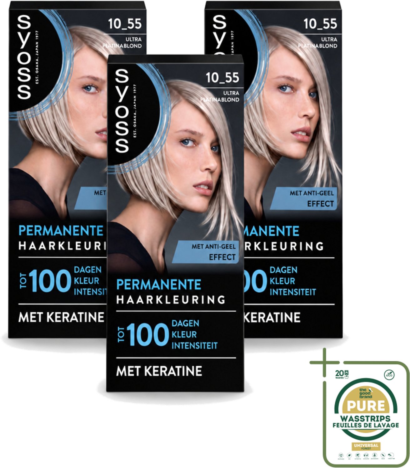 3 x SYOSS - Permanent Coloration 10-55 - Haarverf - Permanente Haarkleuring - Ultra Platina Blond - Grijsdekking - Wasstrips - Haarverf - Permanent Kleuren - Grijsdekking - Keratine - Haarverf Voor Thuis