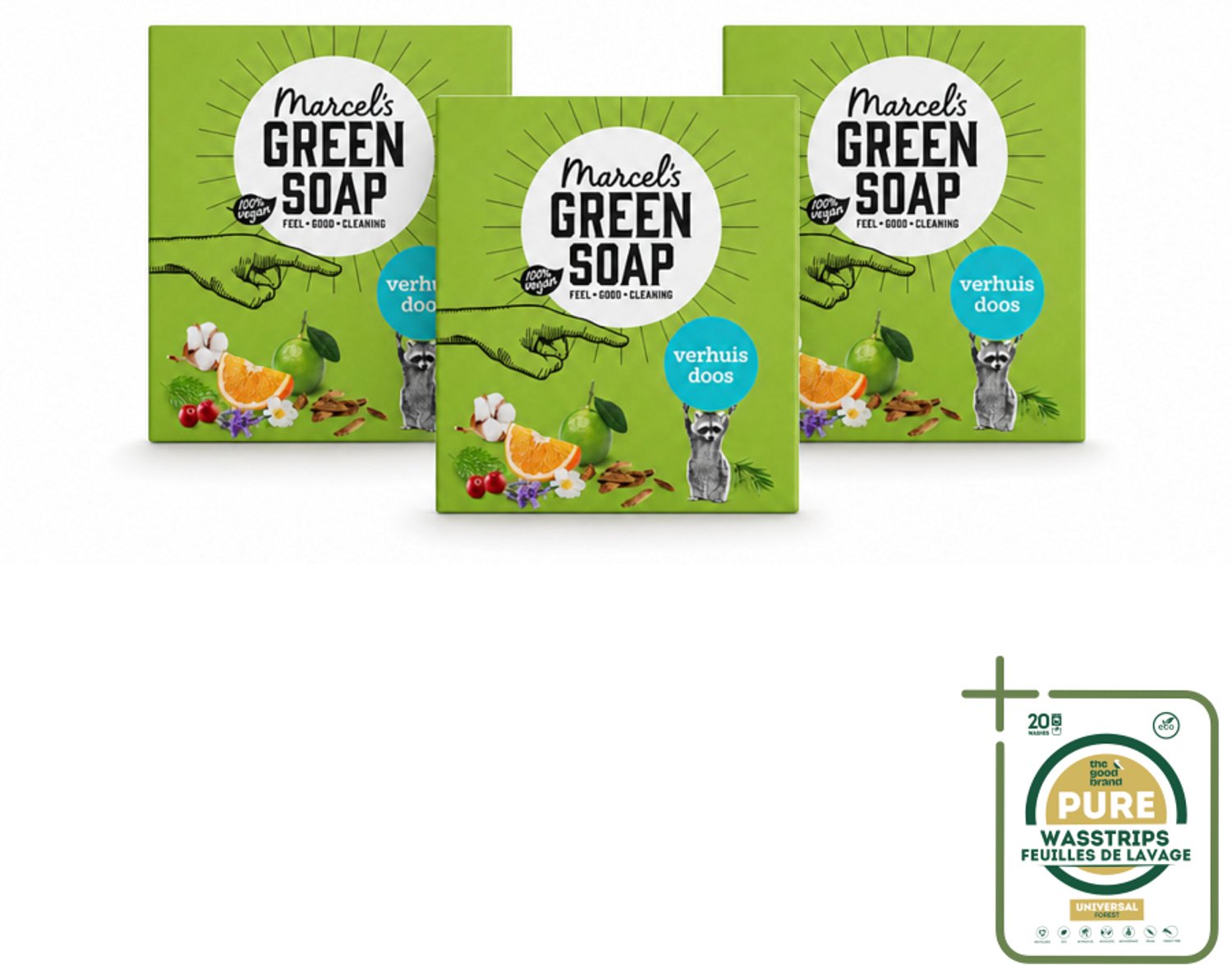 3 x Marcel's Green Soap - Verhuisdoos - Duurzaam Schoonmaken - Natuurlijke verzorging - 8 Zeepjes - Wasstrips - Verhuisdoos - Duurzaam Schoonmaken - Natuurlijke Reiniging - Schoonmaken - Milieuvriendelijk