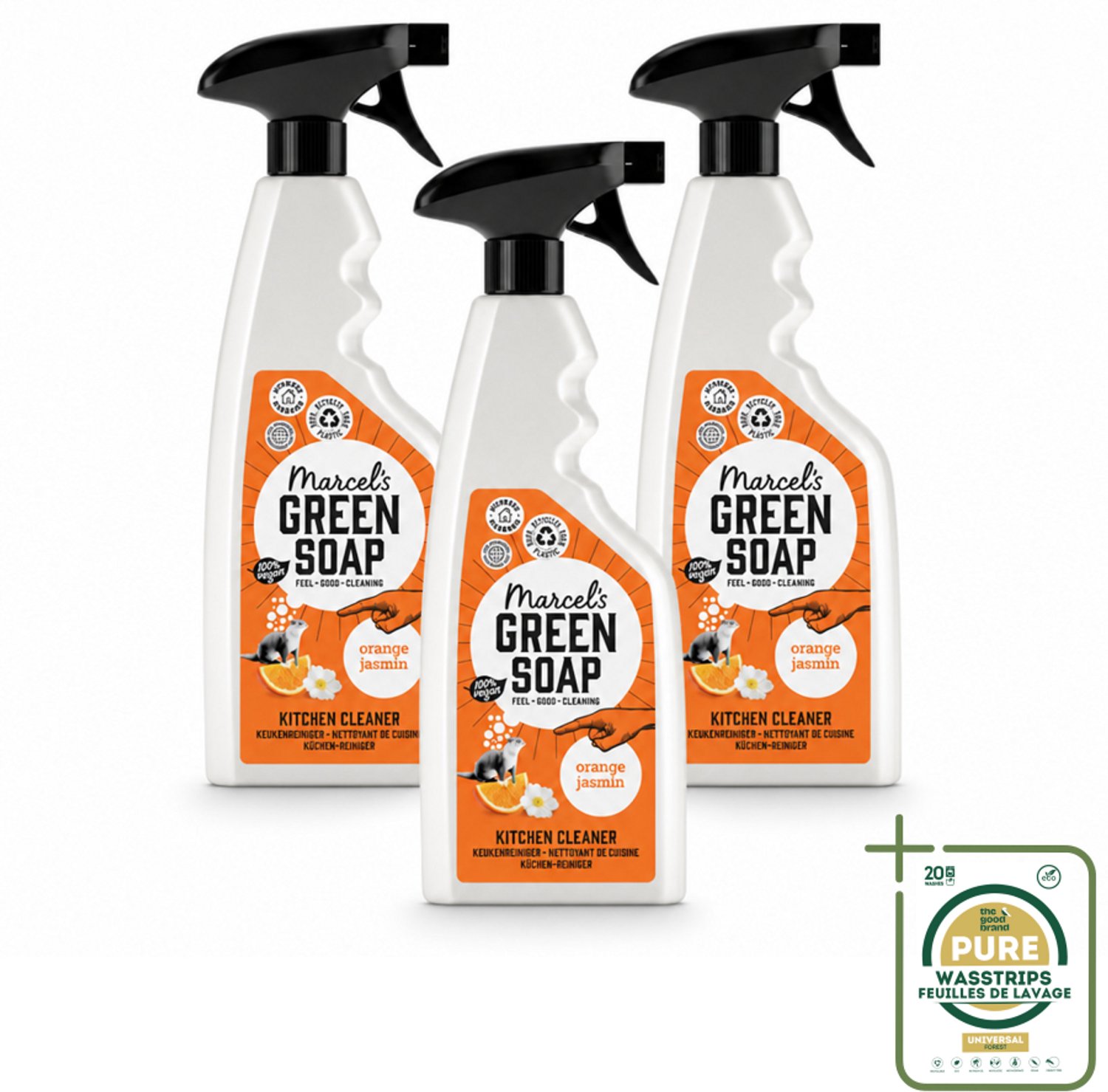 3 x Marcel's Green Soap - Keukenreiniger - Sinaasappel & Jasmijn - Tegen vet & vuil - 500 ml - Wasstrips - Keukenreiniger - Vet En Vuil Verwijderen - Natuurlijke Reiniger - Milieuvriendelijke Schoonmaak - Keuken Reinigen