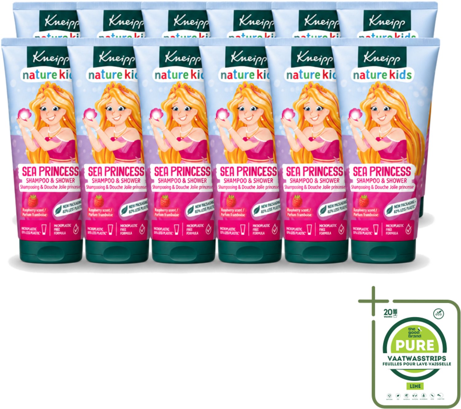 12 x Kneipp - Shampoo & Douche - Prinsessen - 200 ml - Grootverpakking - Vaatwasstrips - Kinderdouchegel - Kinderbad - Frambozengeur - Natuurlijke Douchegel - Kinderhuid