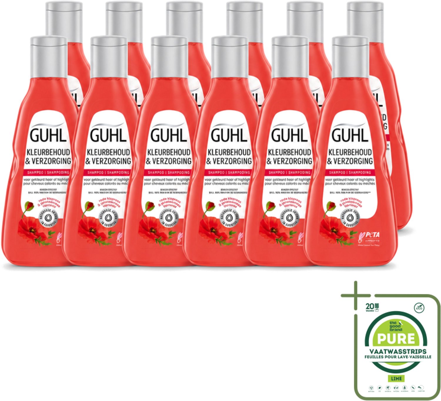12 x Guhl - Shampoo - Kleurbehoud & Verzorging - 250 ml - Grootverpakking - Vaatwasstrips - Kleurbehoud Haar - Gekleurd Haar Verzorging - Haar Verzorging - Haar Glans - Haar Verzorging