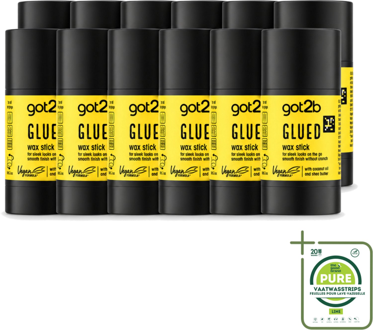 12 x Got2B - Wax Stick - Glued - 50 g - Grootverpakking - Vaatwasstrips - Haartype - Strak Haar - Fixatie - Waxstick - Superglad