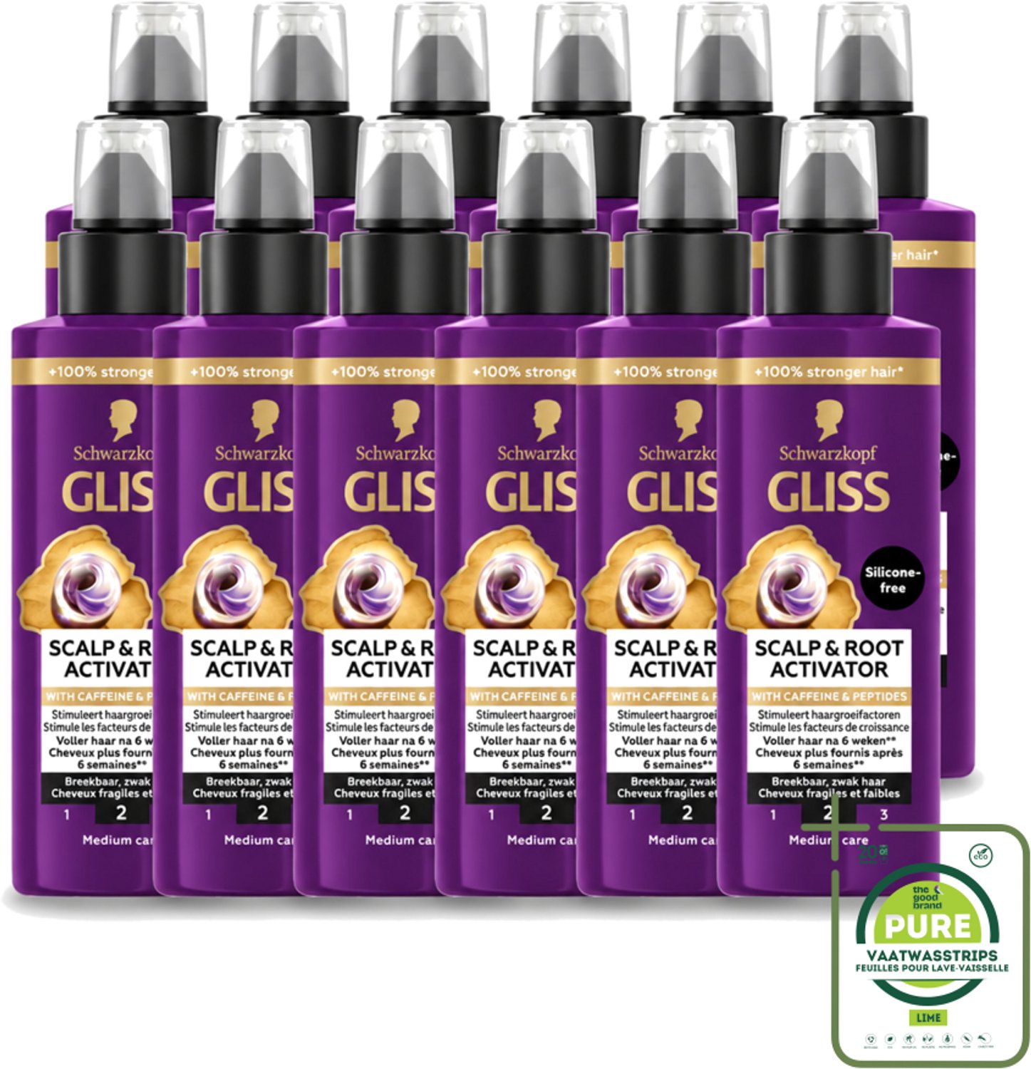12 x Gliss - Scalp & Root Activator - Siliconenvrij - Voor Gezonde Hoofdhuid - 100 ml - Grootverpakking - Vaatwasstrips - Haargroei Activator - Haarwortel Stimuleren - Siliconenvrije Haarserum - Haarwortel Verzorging - Dun Haar Versterken