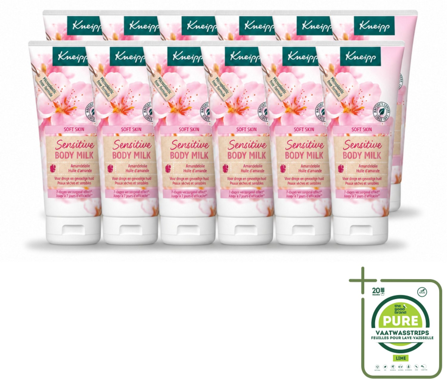 12 x Kneipp - Body lotion - Soft Skin - Amandelbloesem - 200 ml - Grootverpakking - Vaatwasstrips - Gevoelige Huid Verzorging - Droge Huid Verzorging - Bodylotion - Natuurlijke Huidverzorging - Amandelolie