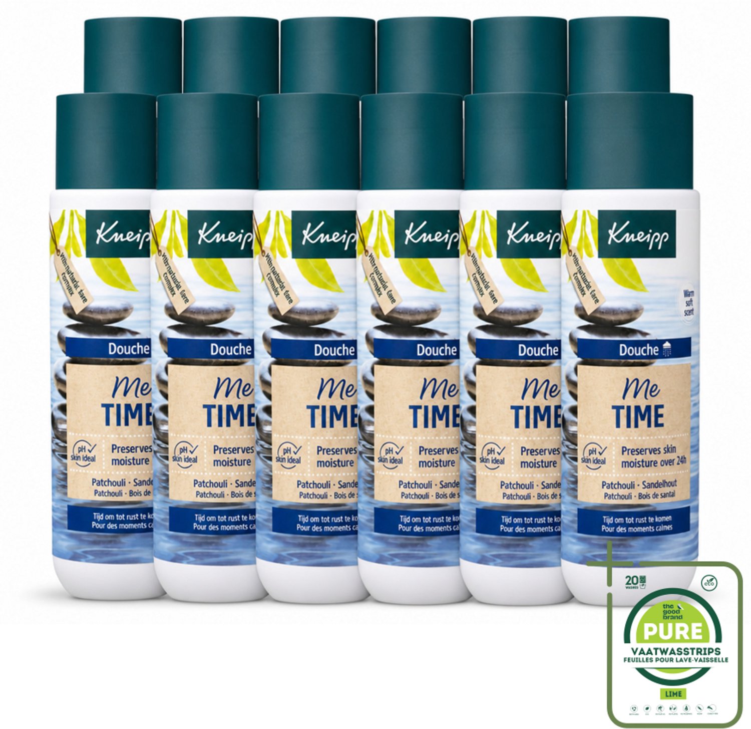 12 x Kneipp - Douchegel - Me-Time - 200 ml - Grootverpakking - Vaatwasstrips - Douchegel - Ontspanning - Patchouli - Sandelhout - Huidverzorging