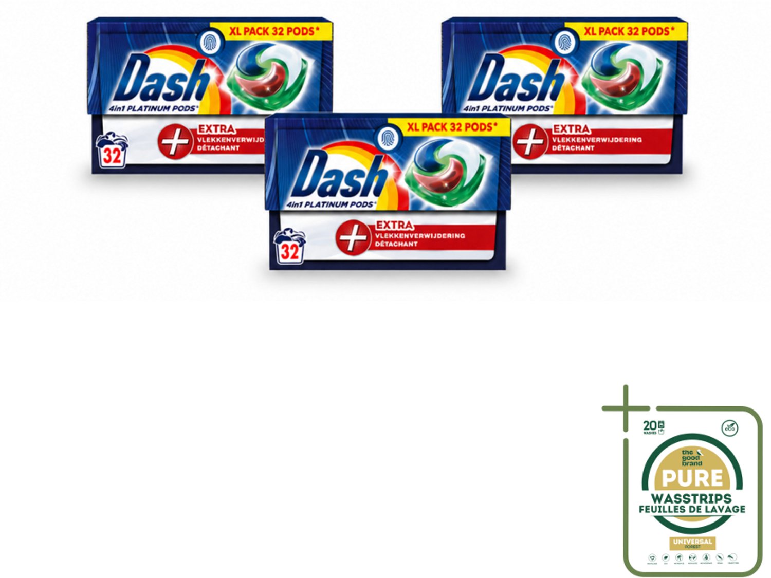 3 x Dash - 4in1 Pods +Extra Vlekkenverwijderaar - Wasmiddelcapsules - Intensieve Reiniging - 32 Wasbeurten - Wasstrips - Wasmiddel - Wascapsules - Vlekkenverwijderaar - Intensieve Was - 4 In 1 Wasmiddel